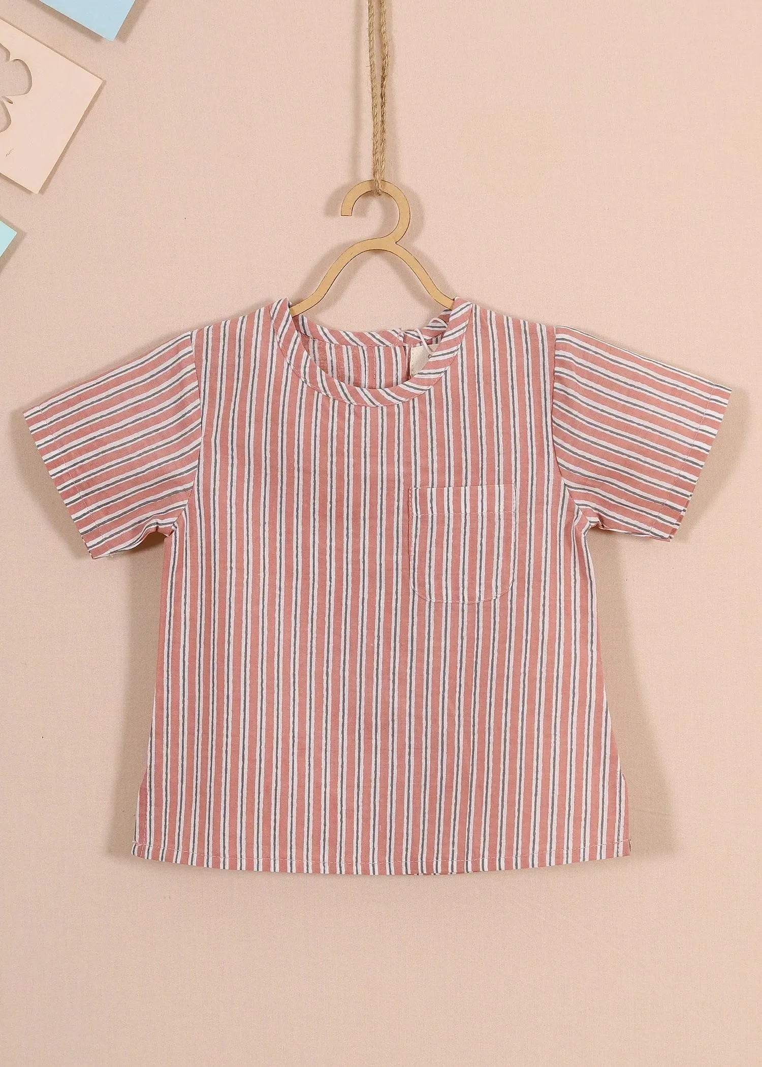 Holly/Stripes Pink Cotton Achint Jhabla Set Of 2 (0-6 Months)