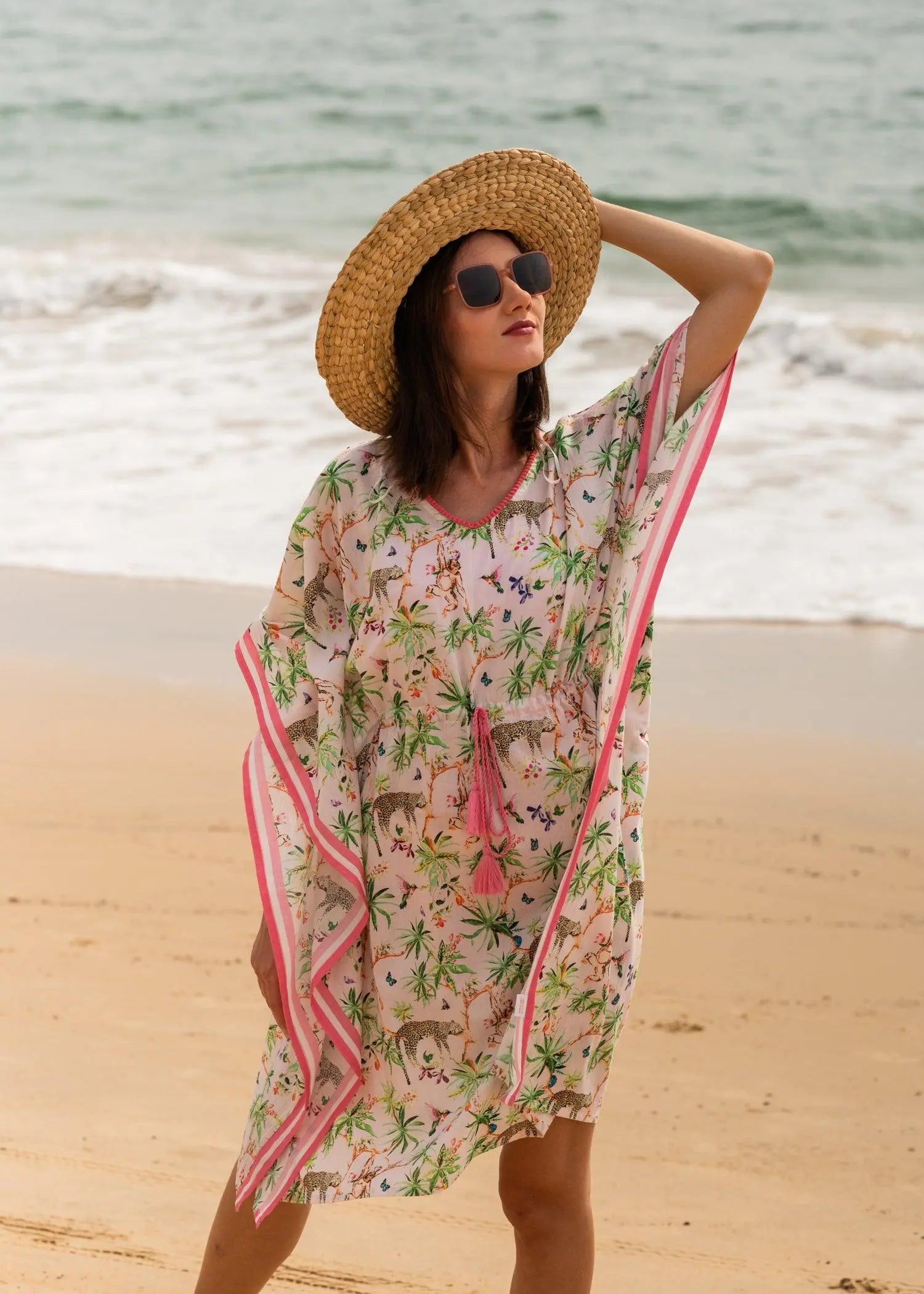 Pink Lazy Leopard Short  Cotton Kaftan