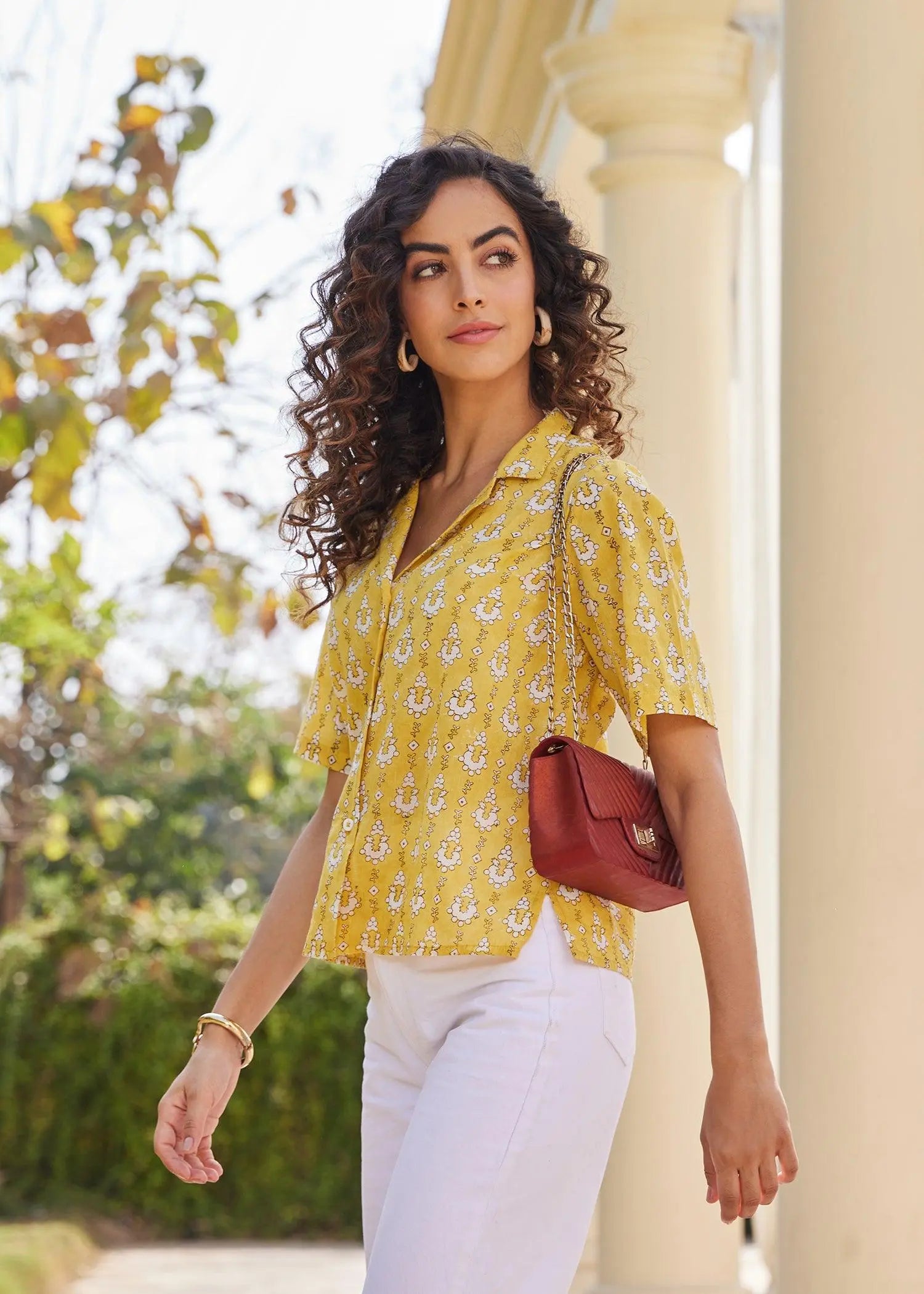 Yellow Slim Voile Notch Collar Shirt