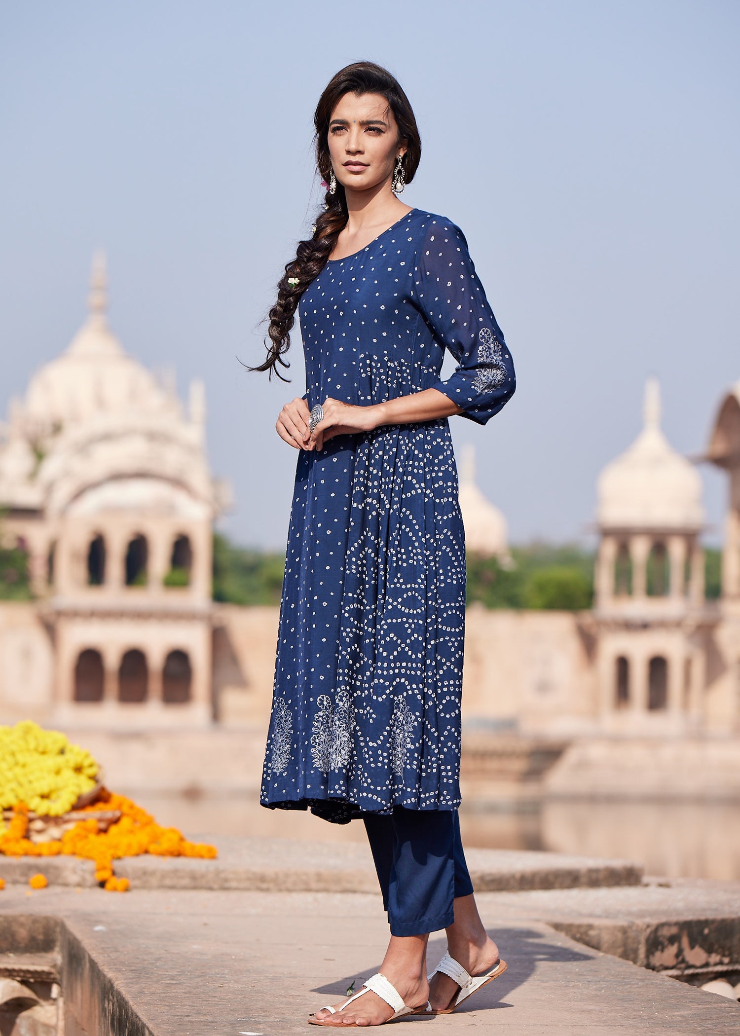 Navy Flared Viscose Kurta