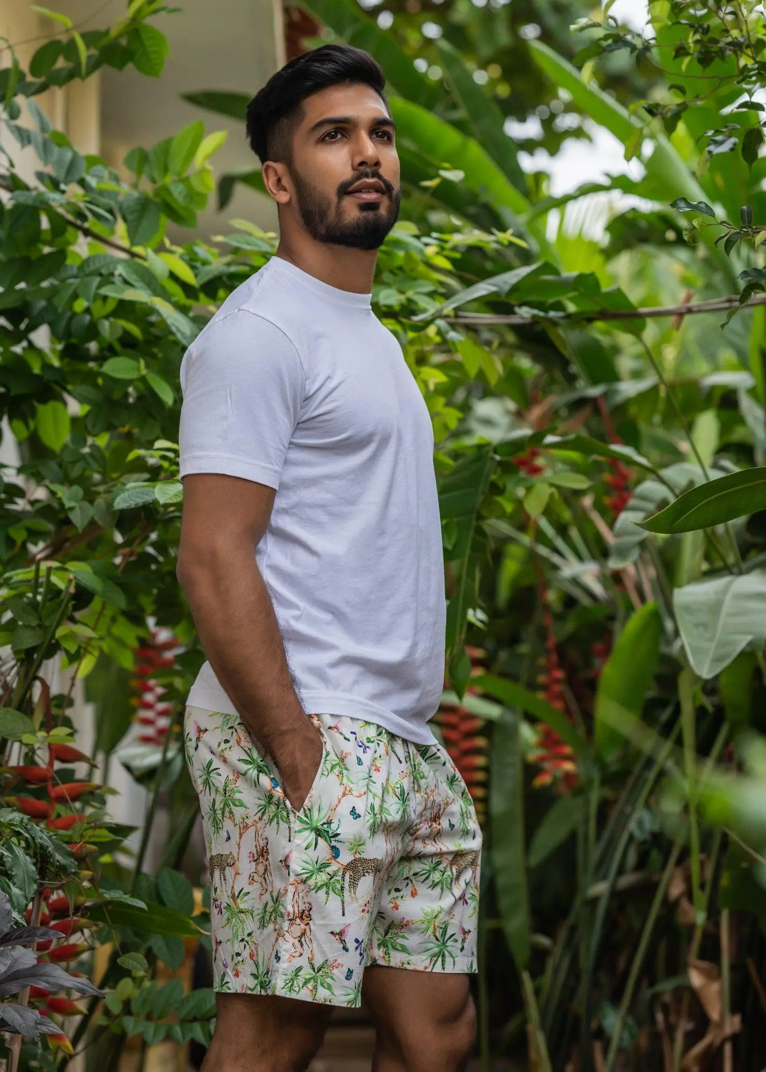 White Lazy Leopard Men Cotton Shorts