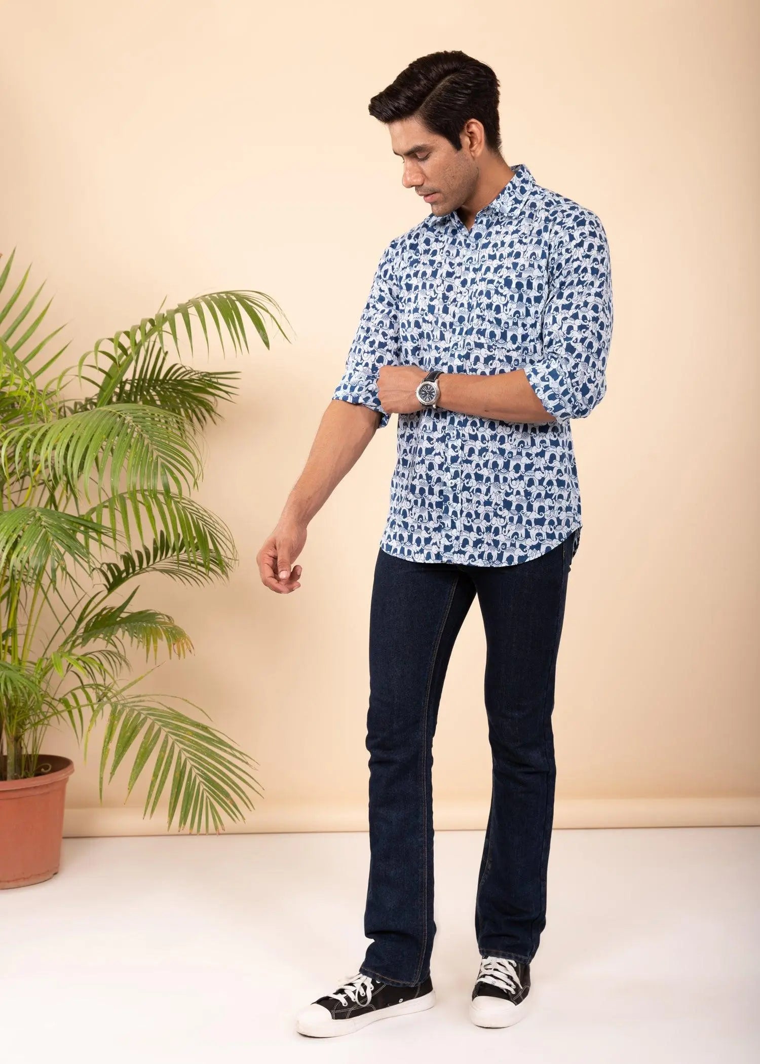 Navy Regular Cotton Full Sleeves Shirt