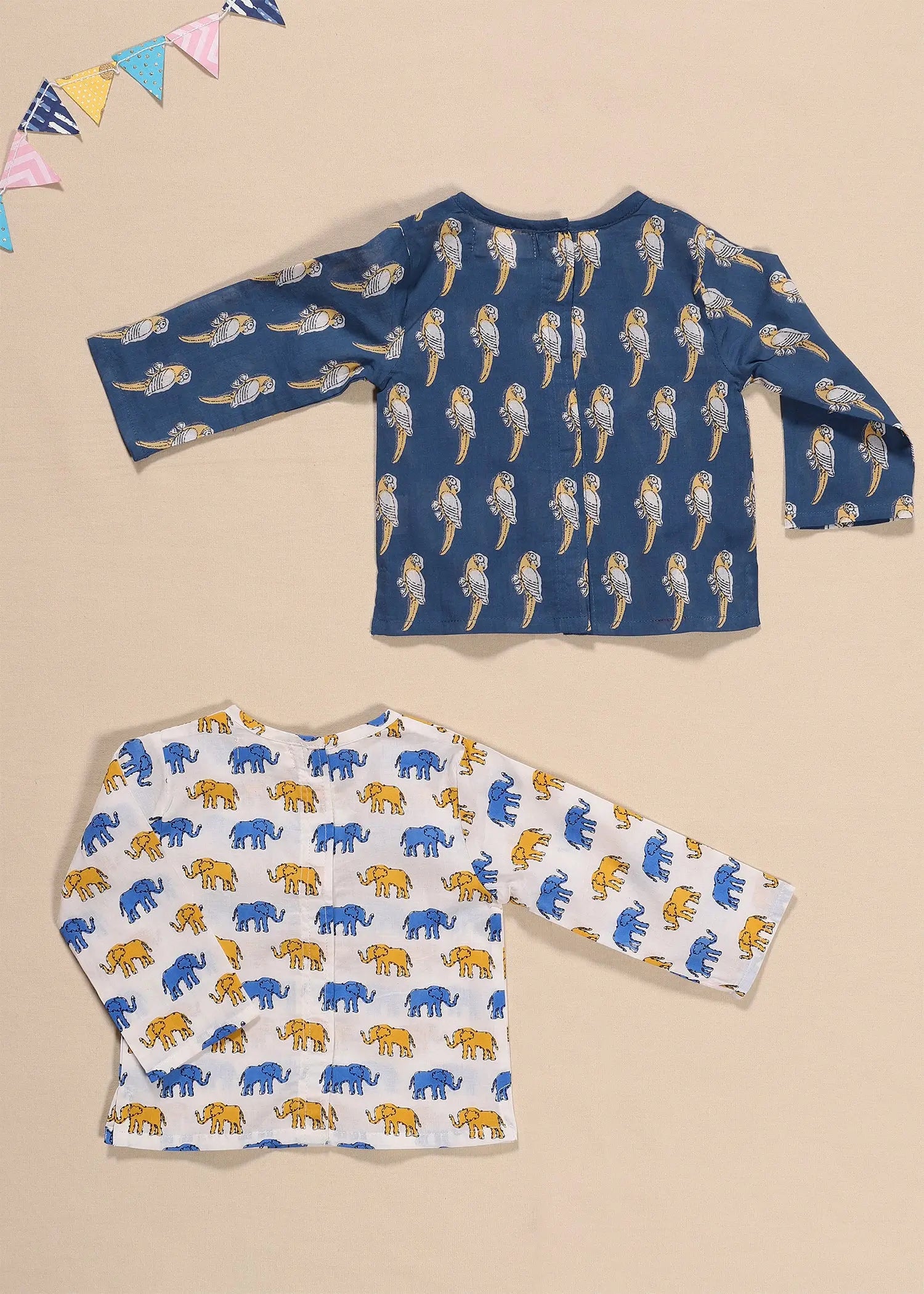 Hathi Tota Cotton Achint Baby Jhabla Set of 2 (0-6 Months)