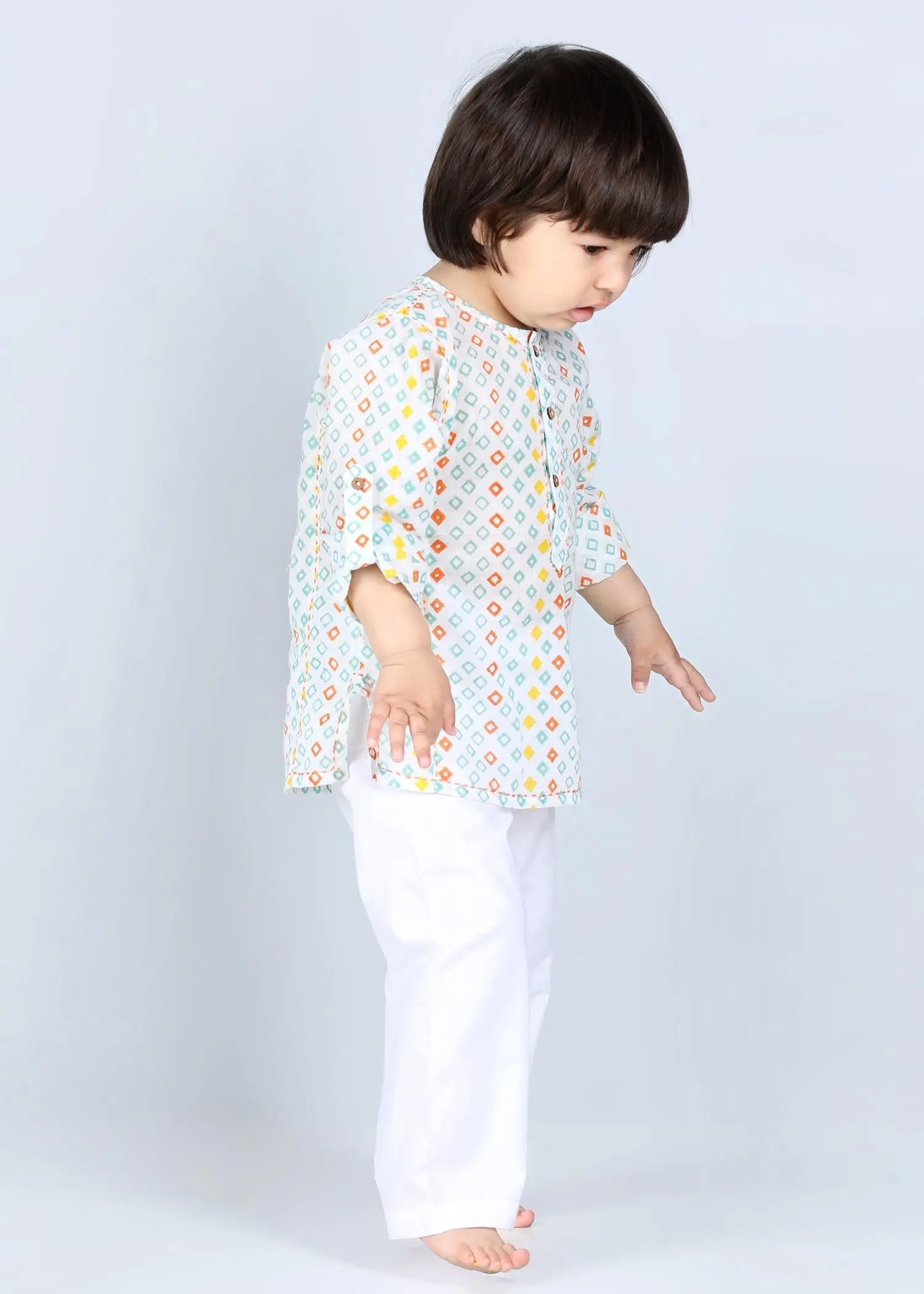 Diamond Orange Cotton Short Kurta Boys (6-24 Months)