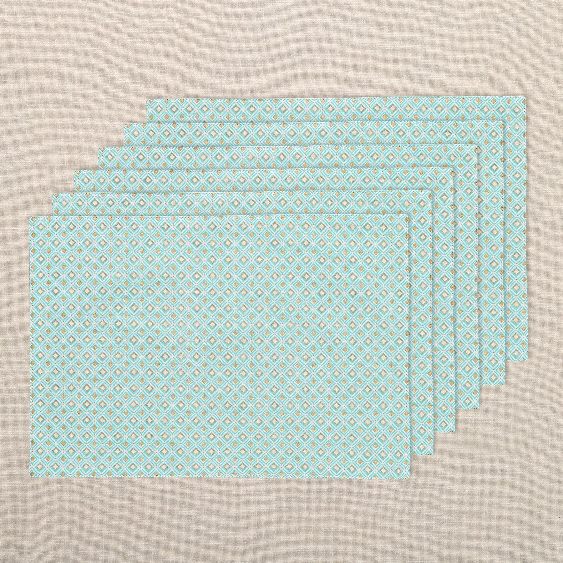 Geo Gold & Light Green Cotton Table Mat Set of 6