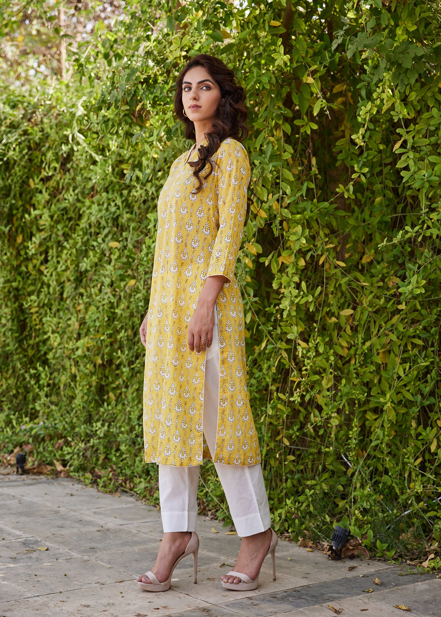 Yellow Regular Voile Kurta