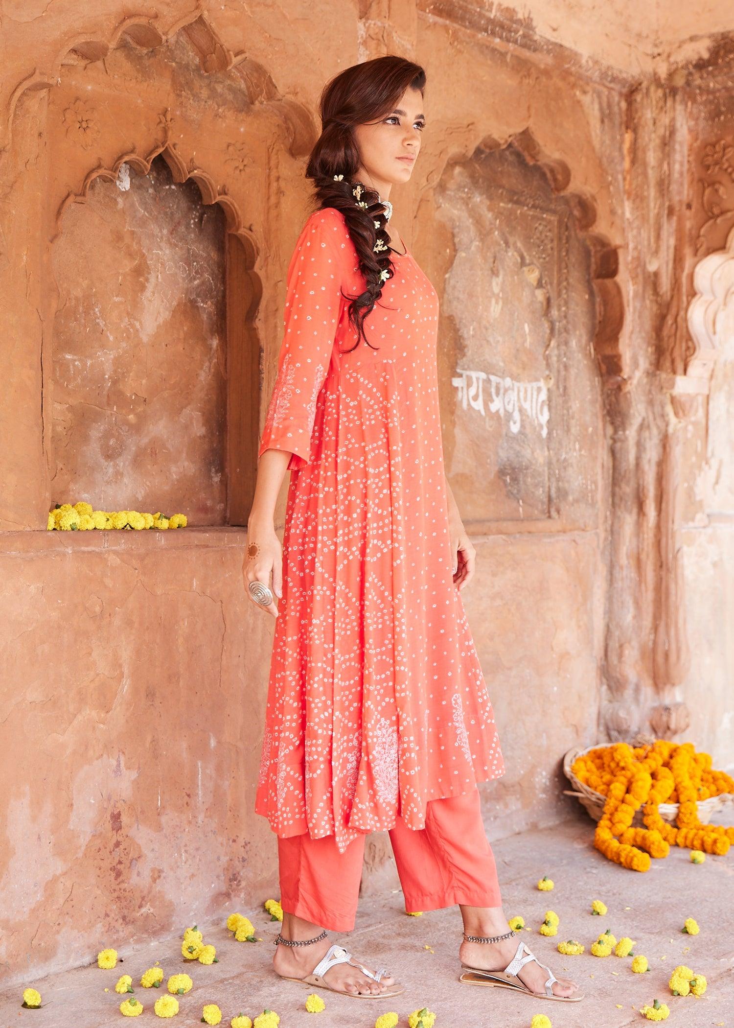 Red Flared Viscose Kurta