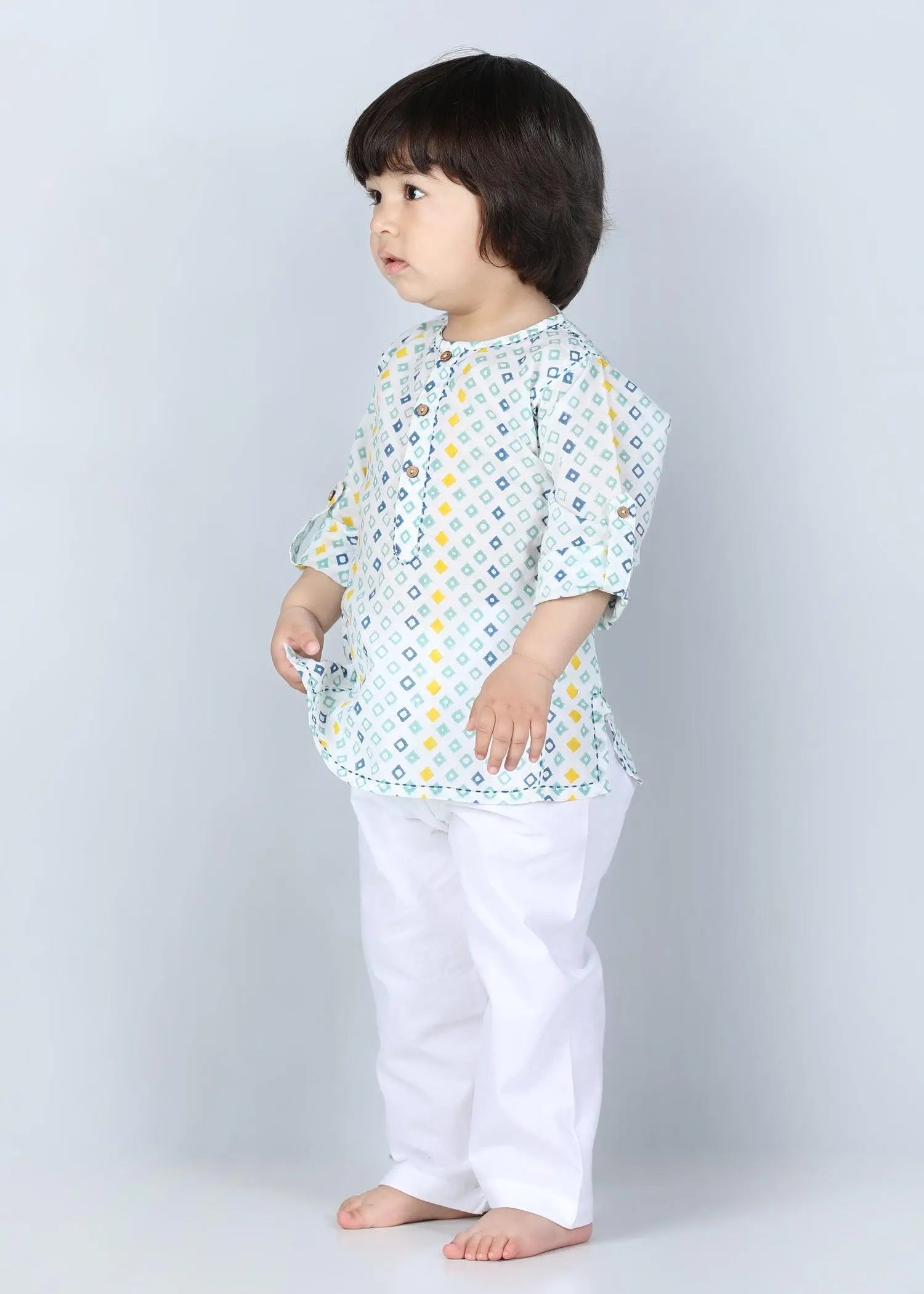 Diamond Blue Cotton Short Kurta Boys (6-24 Months)