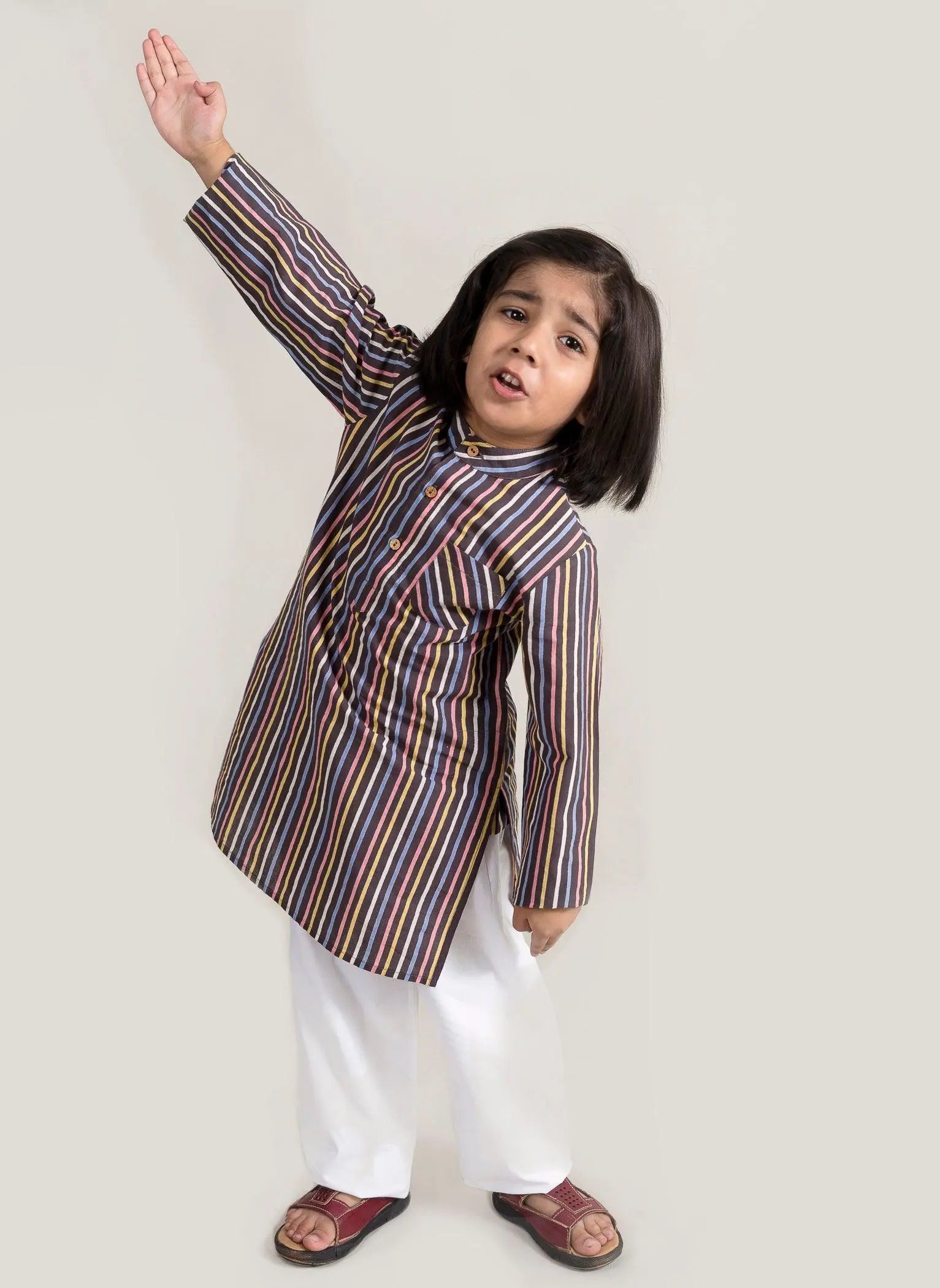 Stripes Brown Cotton Kurta Boy (2 Years to 12 Years)