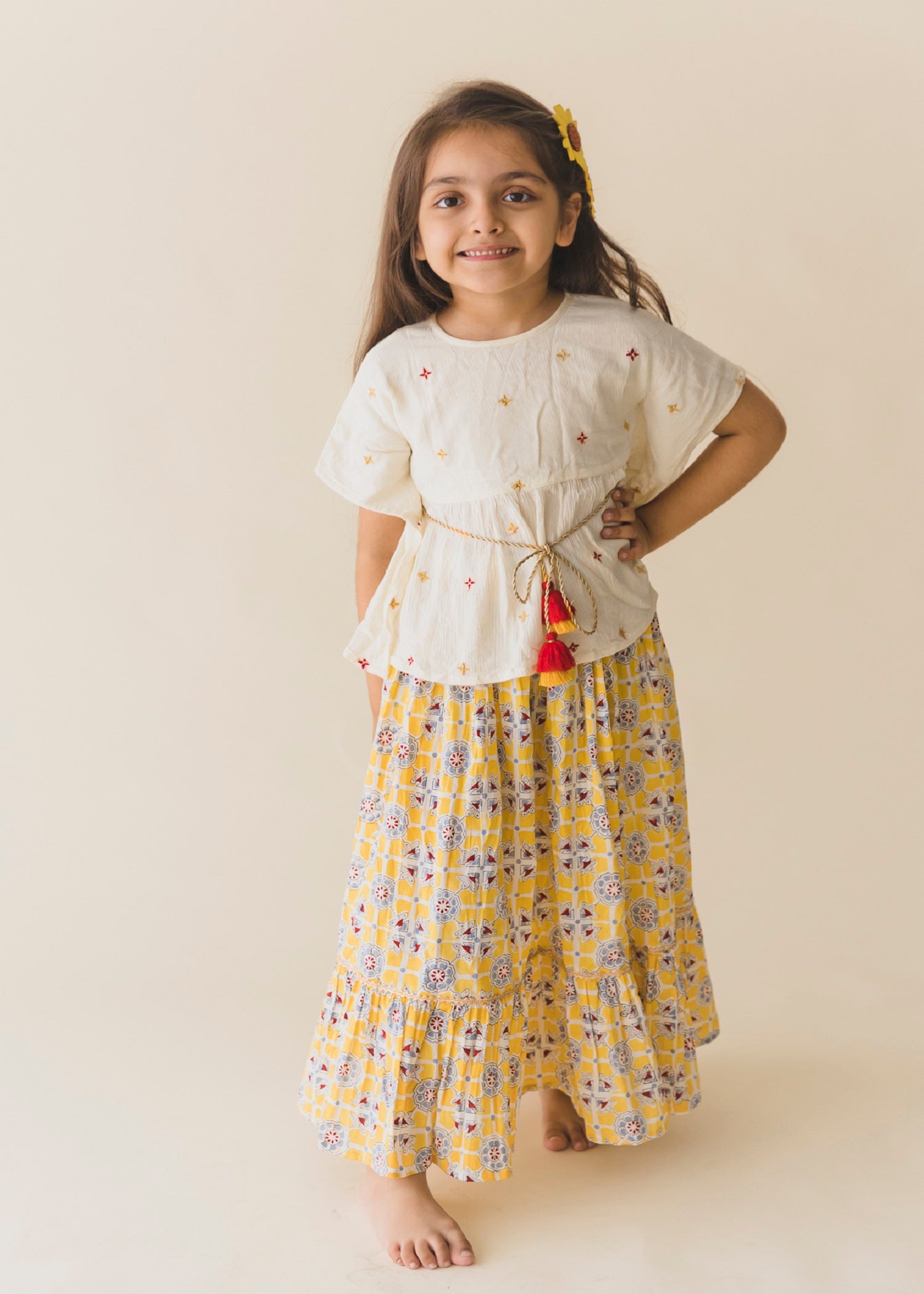 Yellow/Cream Meesha Skirt Top Set Girls (2-12 Years)