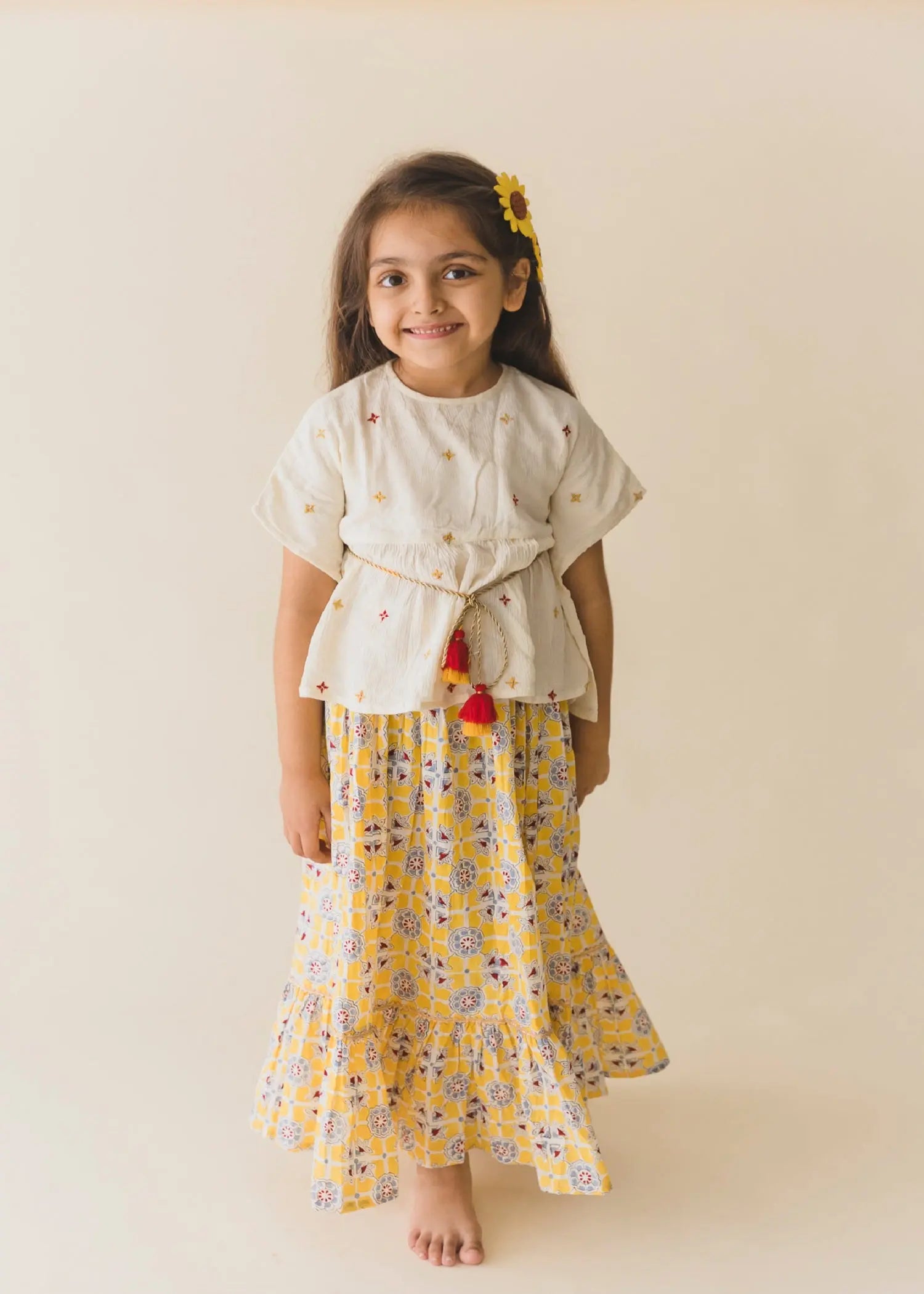 Yellow/Cream Meesha Skirt Top Set Girls (2-12 Years)