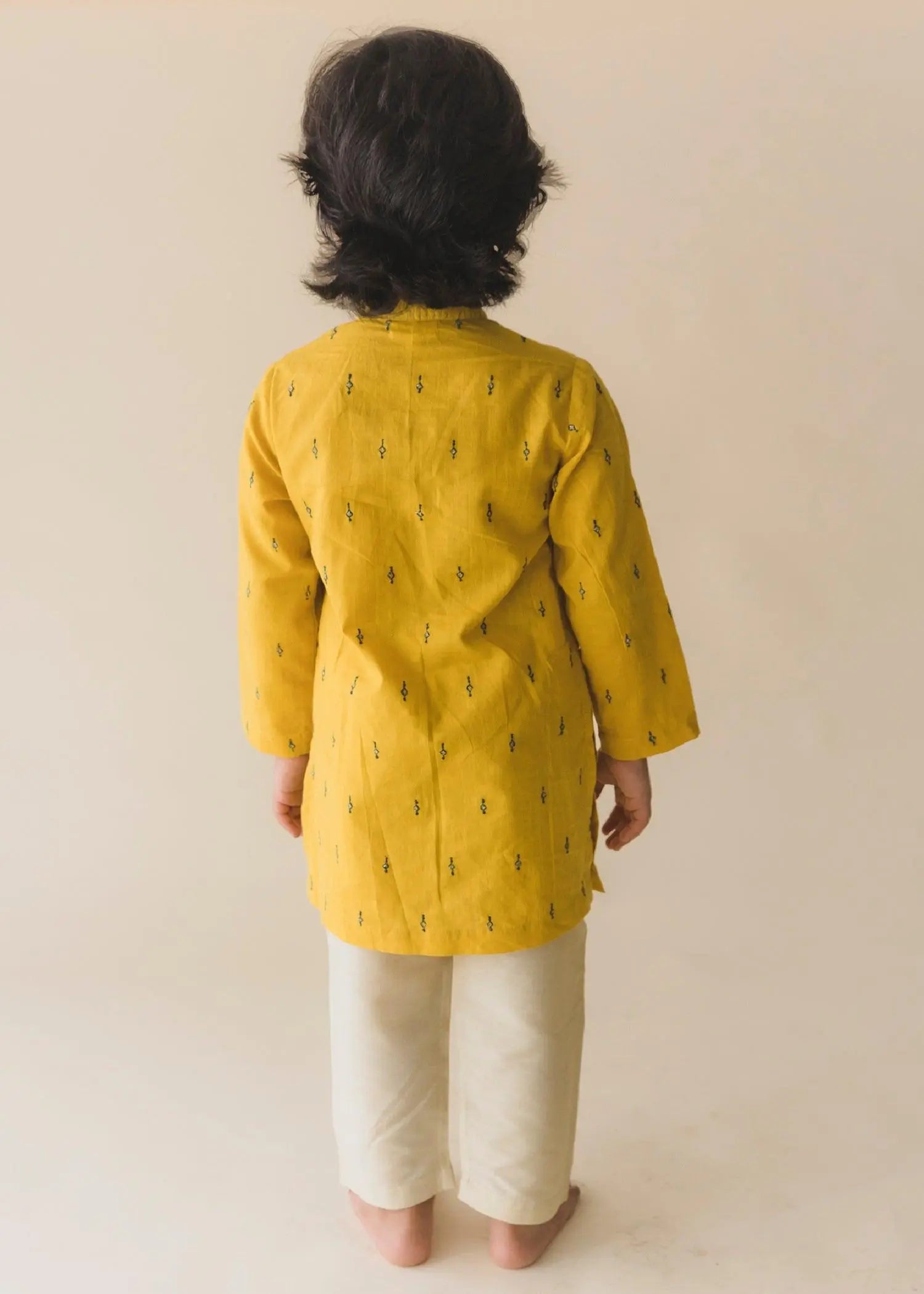 Mustard Cotton Embroidered Kurta Boys (6 Months-14 Yrs)