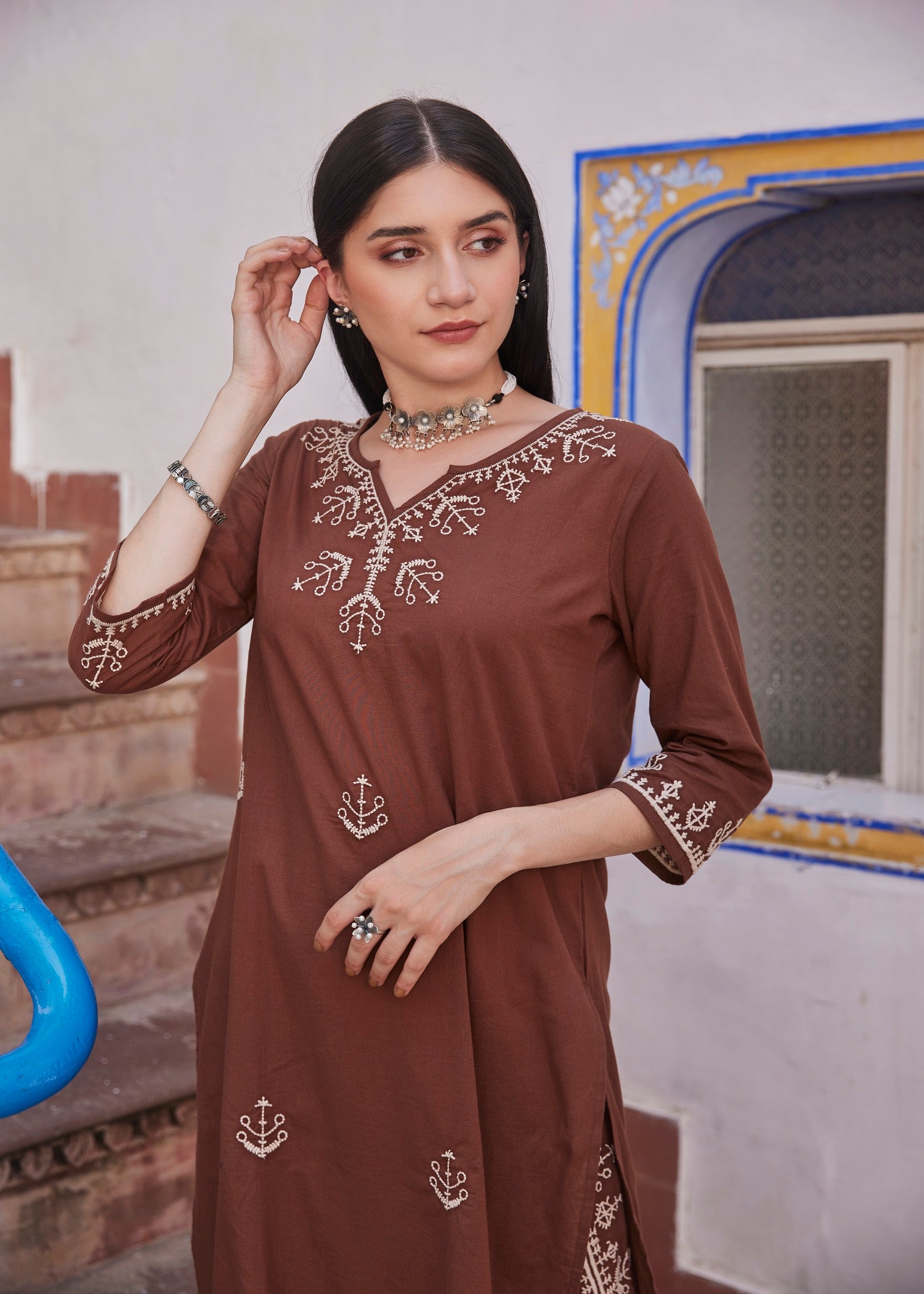 Regular Brown Women Cotton Kurta