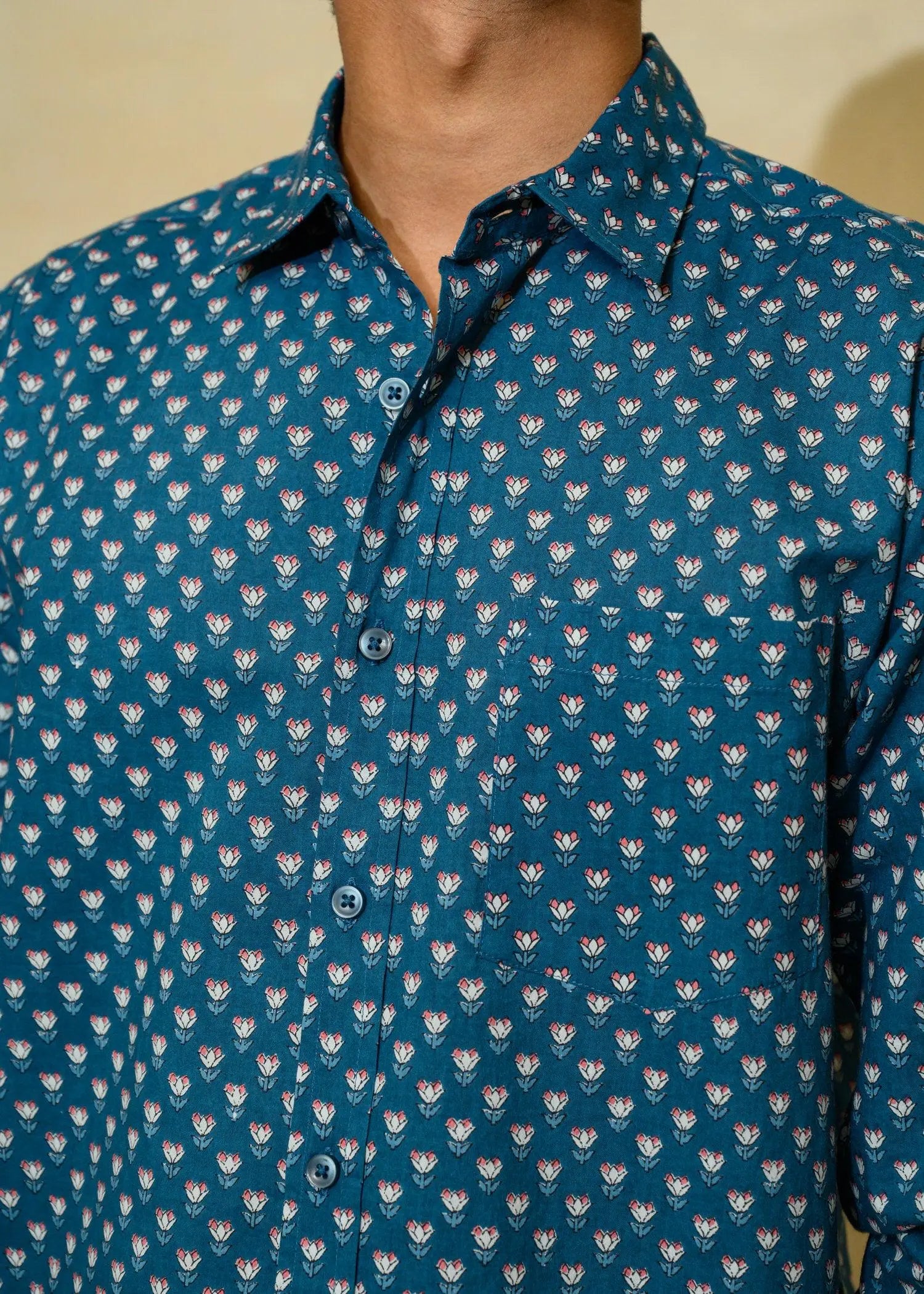 Dark Teal Regular Cotton Full Sleeves Shirt