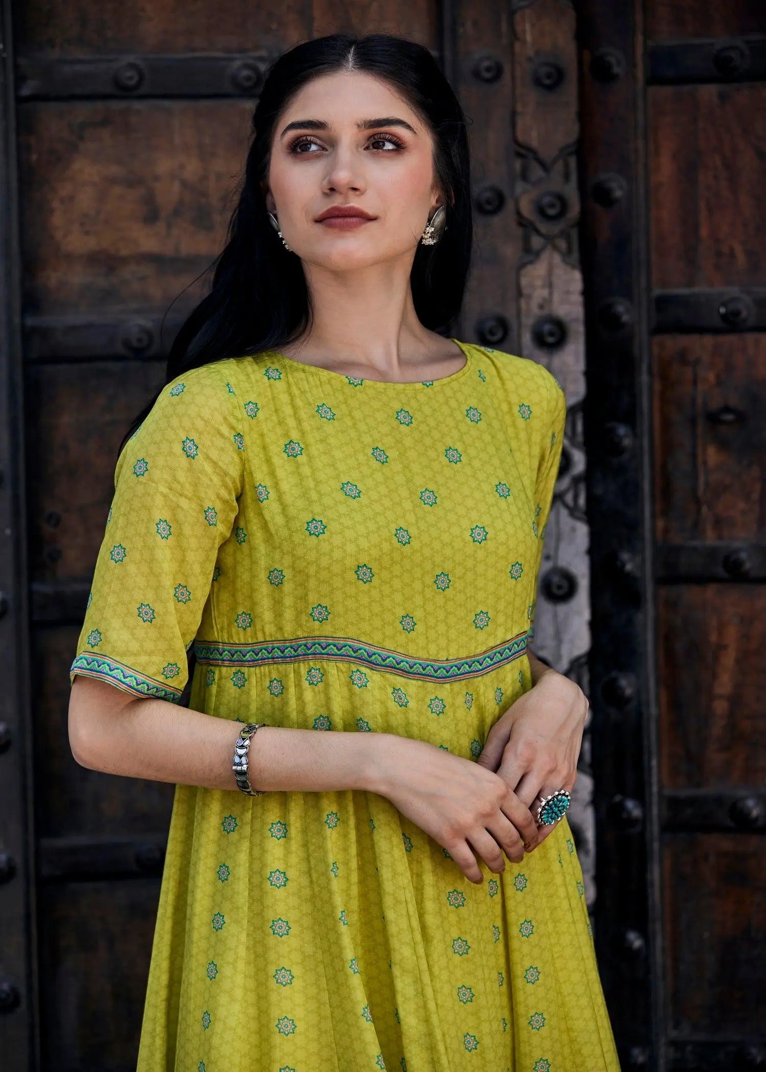 Usra Green Flared Kurta