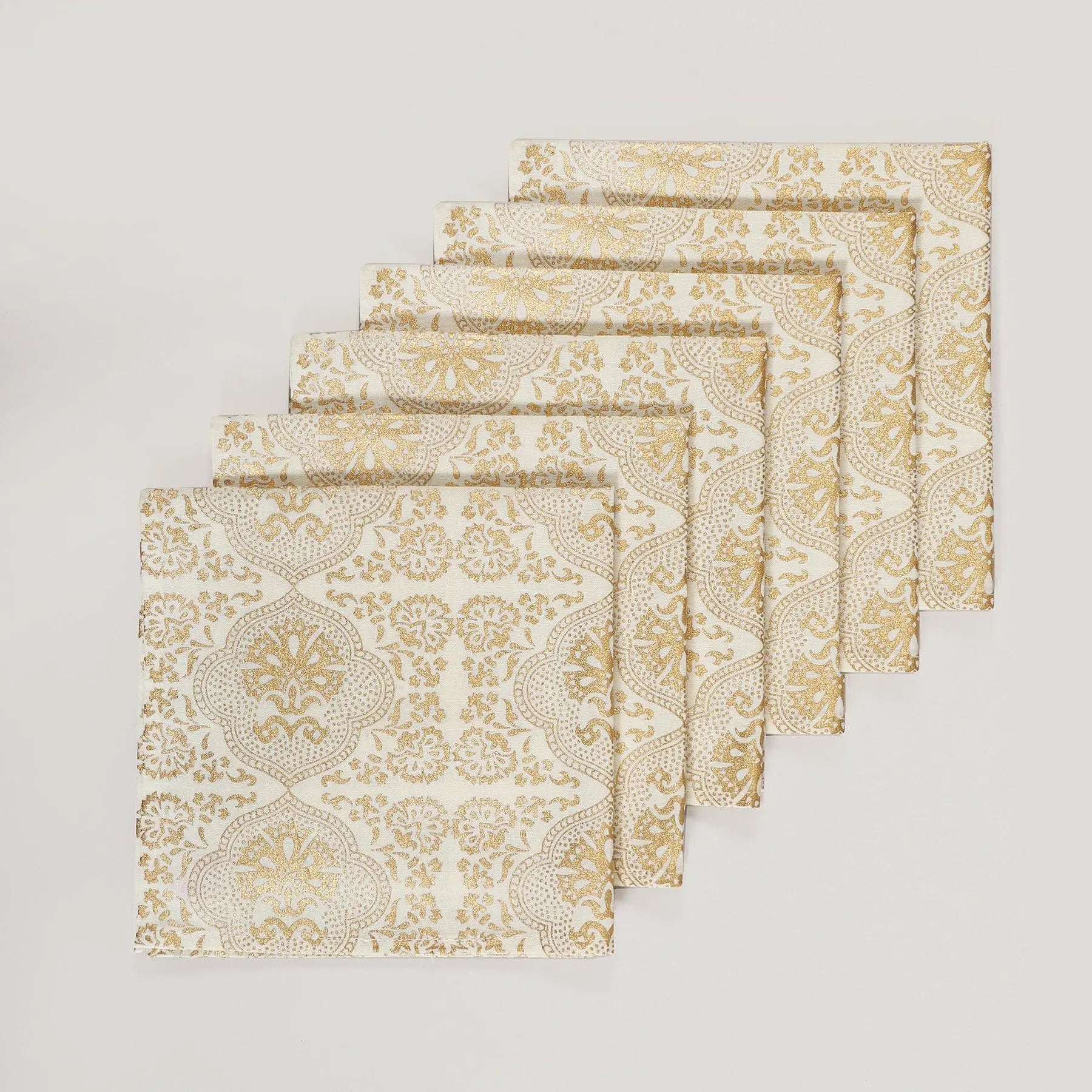 Off White & Gold Cotton Napkin Set of 6