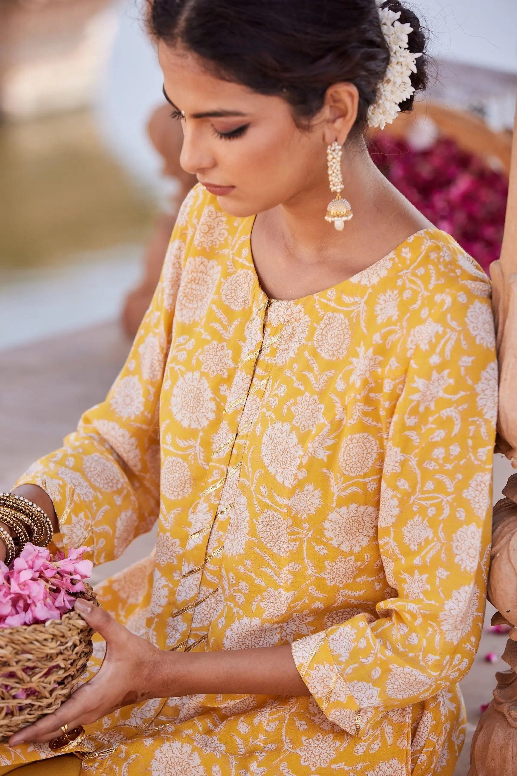 Yellow Flared Viscose Kurta