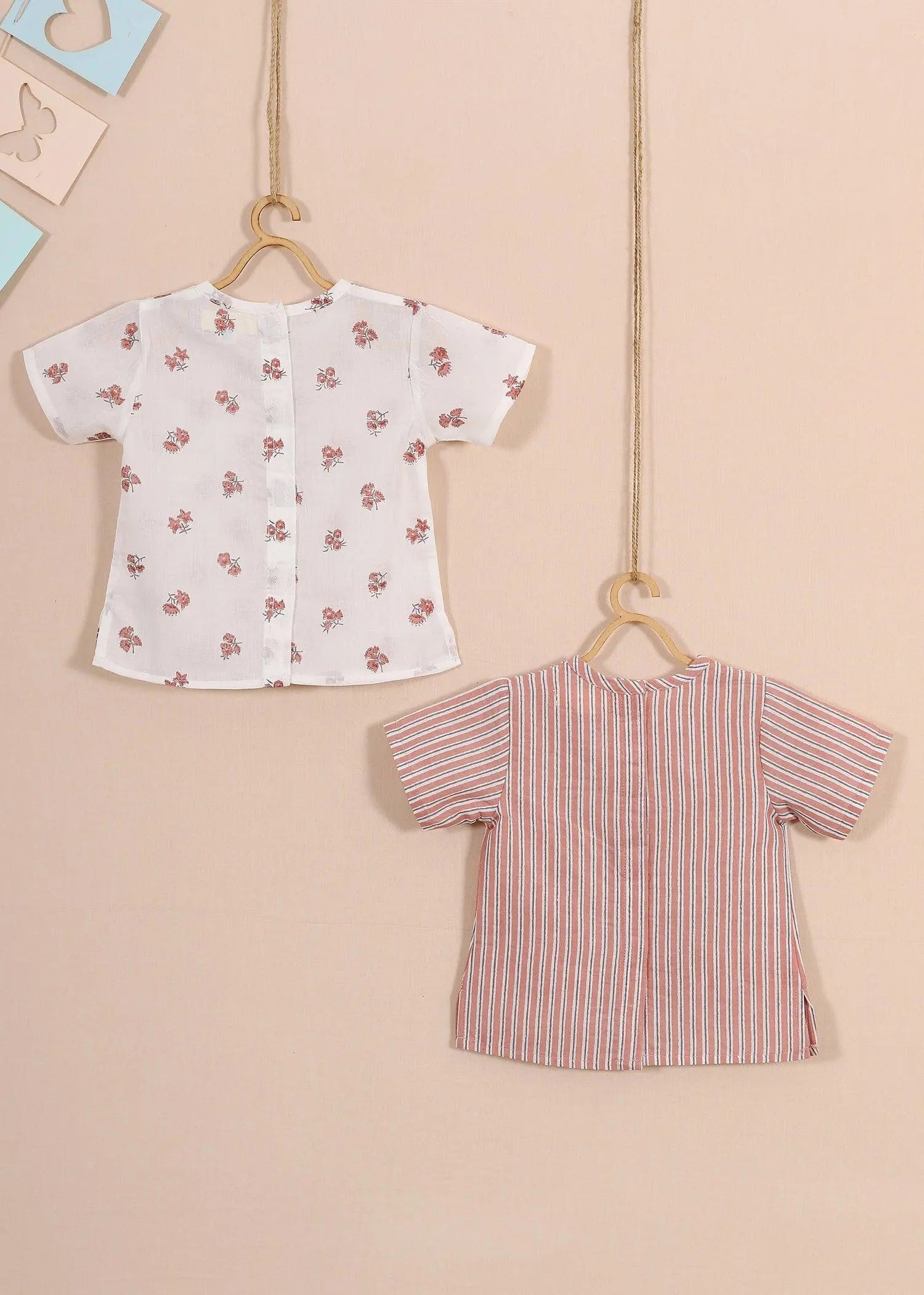 Holly/Stripes Pink Cotton Achint Jhabla Set Of 2 (0-6 Months)