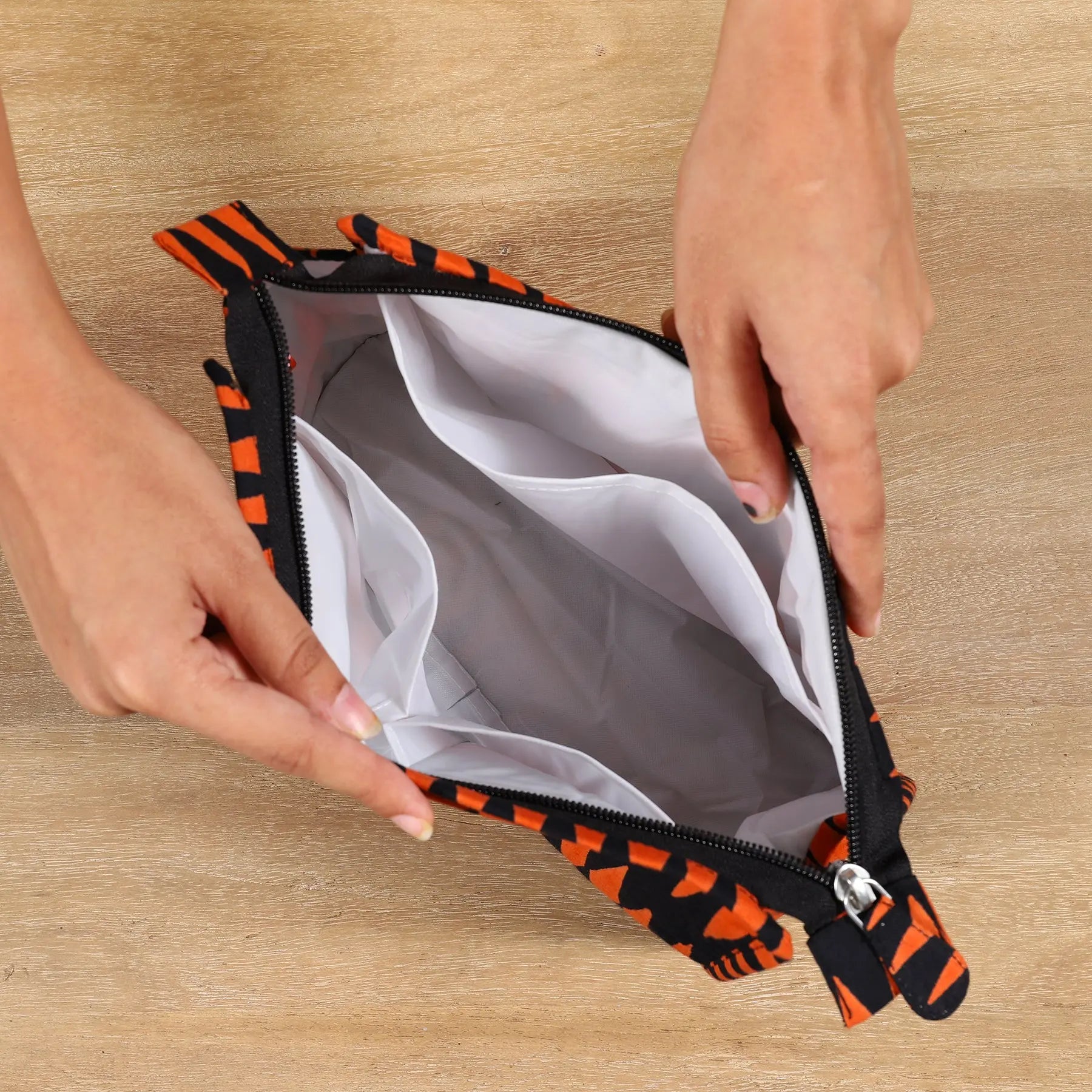 Black & Orange Color Cotton Toilet Bag