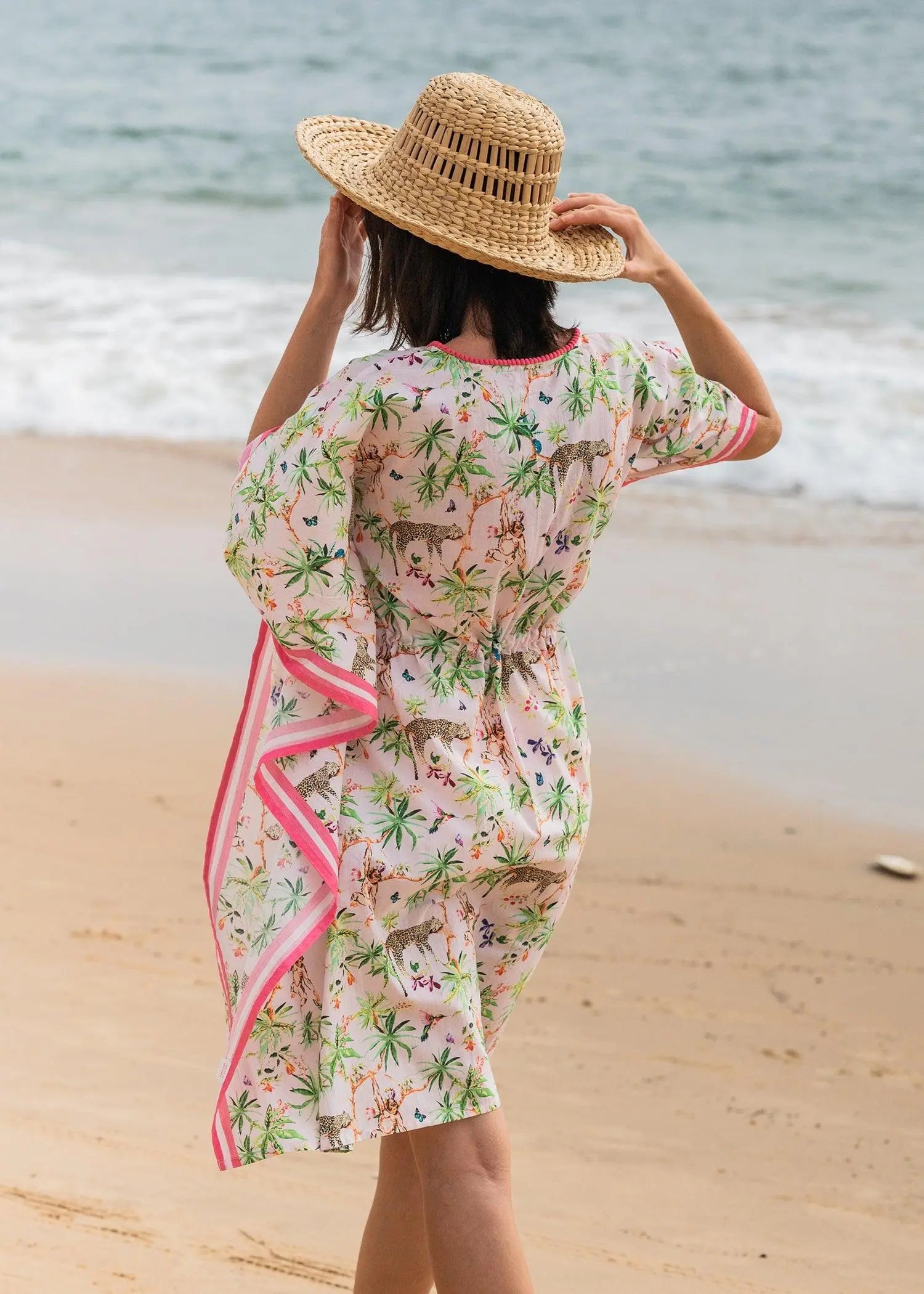 Pink Lazy Leopard Short  Cotton Kaftan