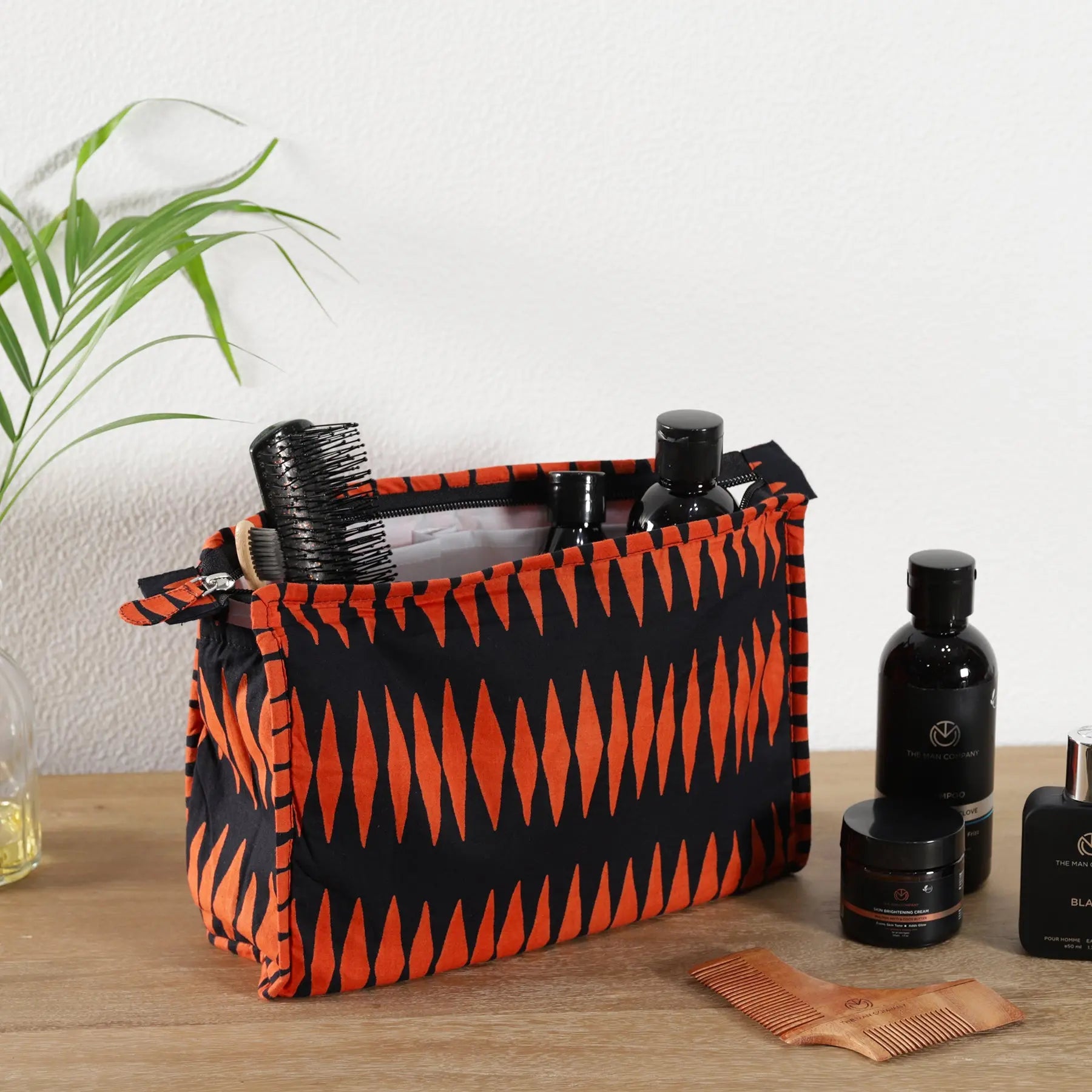 Black & Orange Color Cotton Toilet Bag