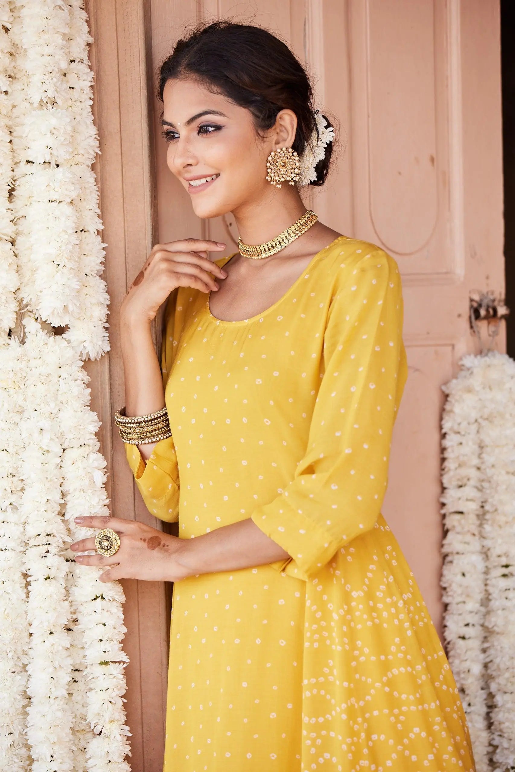 Yellow Flared Viscose Kurta