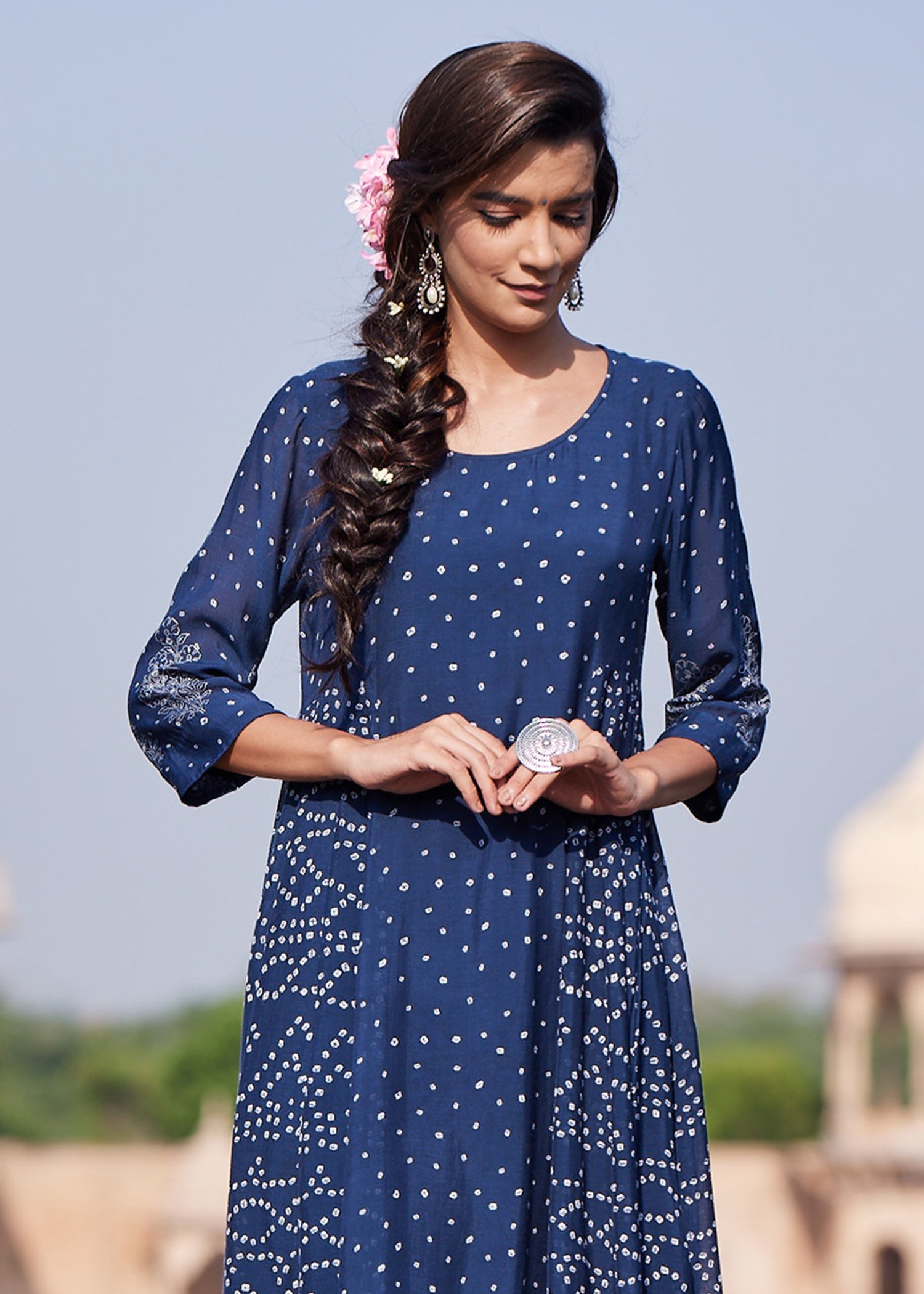 Navy Flared Viscose Kurta