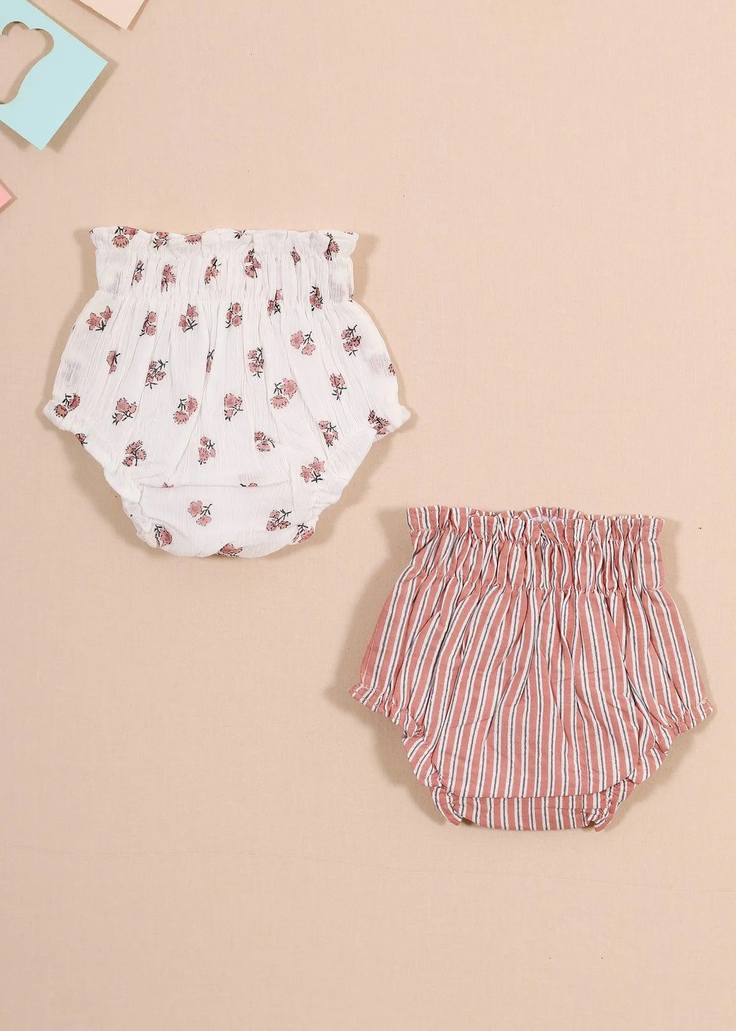 Holly/Stripes Pink Cotton Bloomers Set Of 2 (0-24 Months)