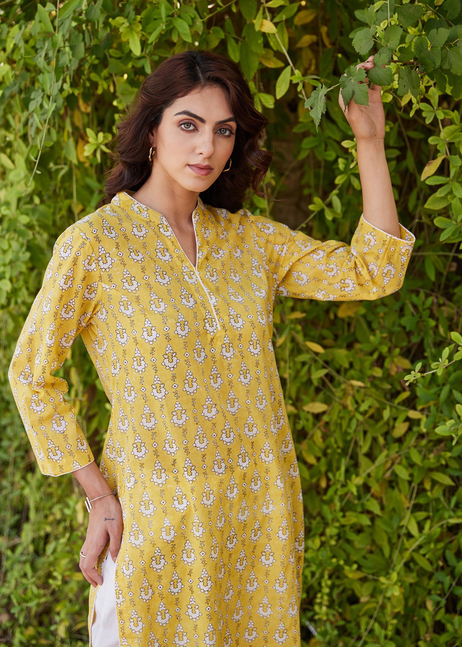 Yellow Regular Voile Kurta