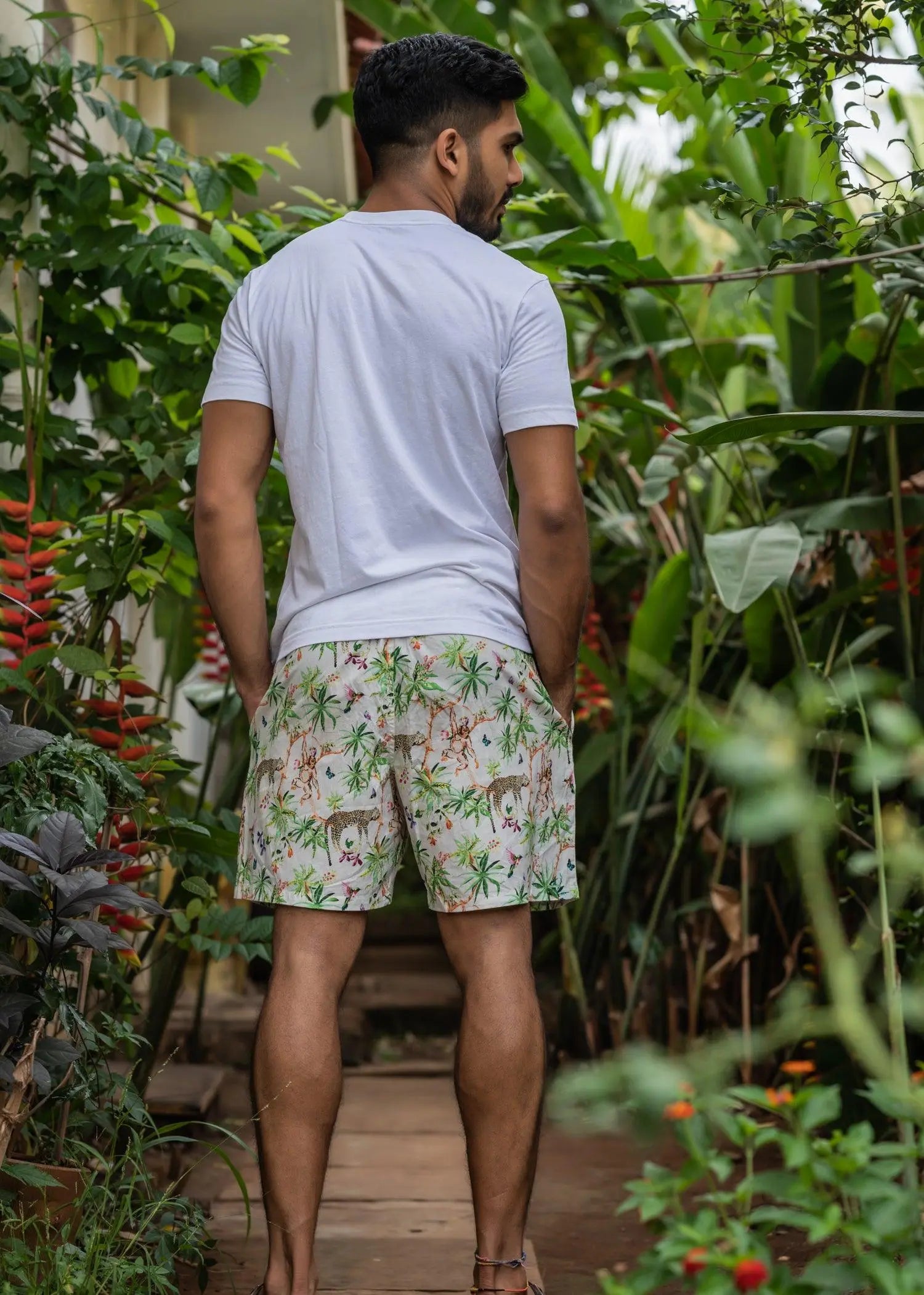 White Lazy Leopard Men Cotton Shorts