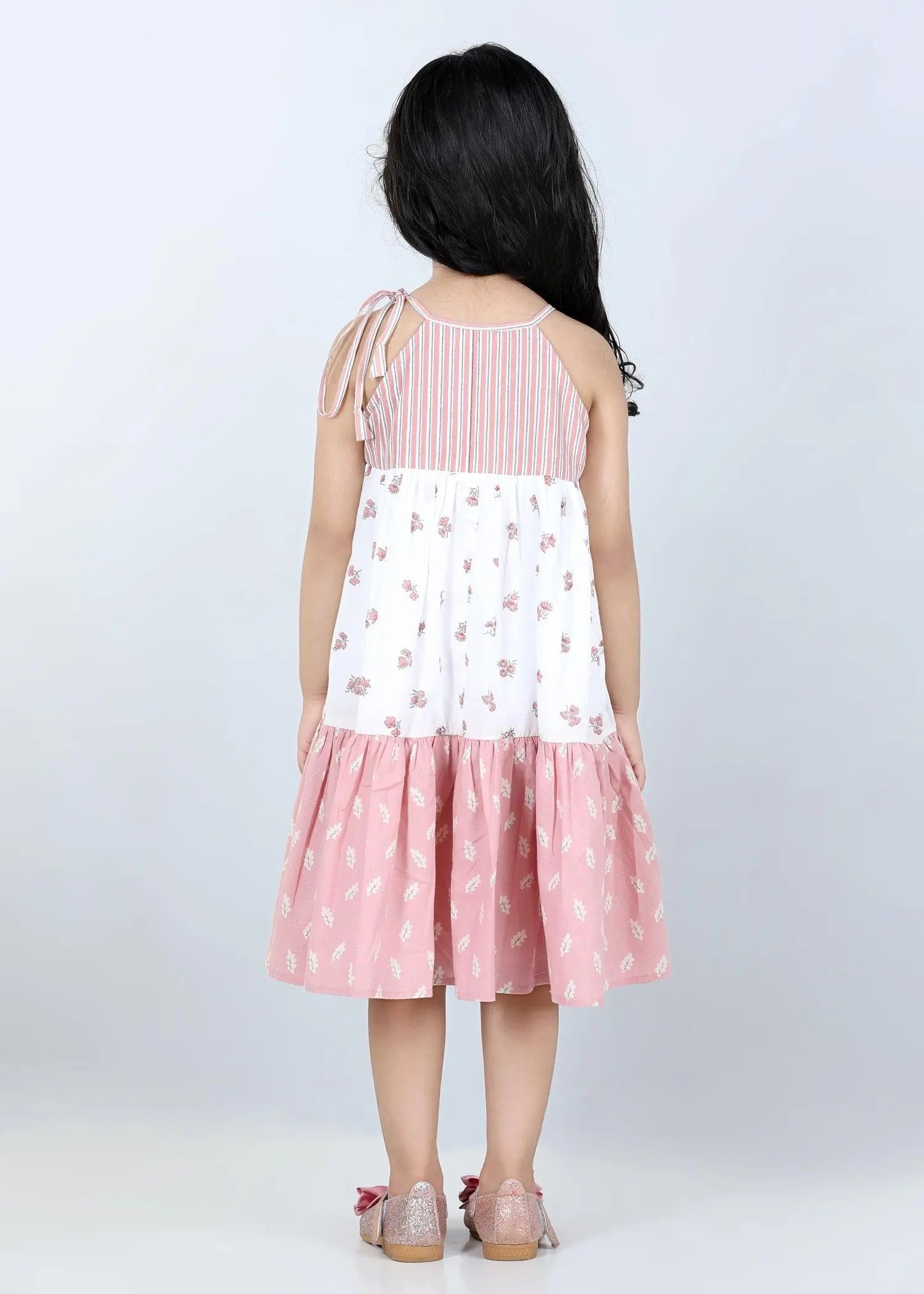 Oak/Holly Pink Cotton Nia Tiered Dress (6 Months-9 Years)