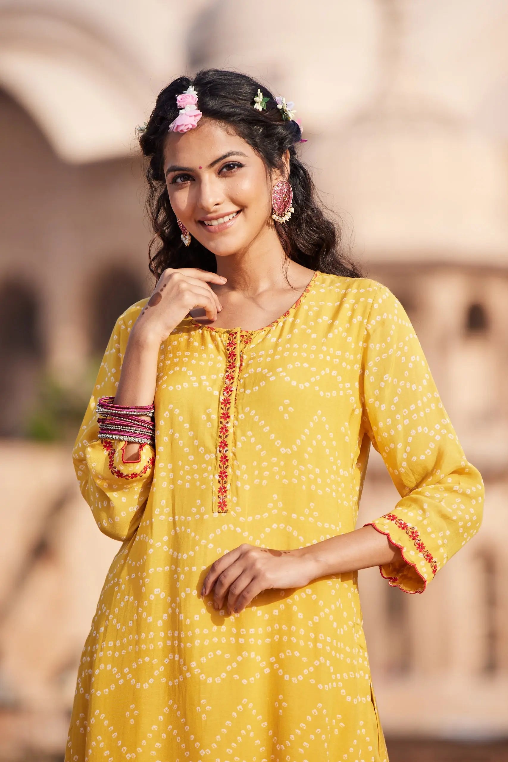 Yellow Regular Viscose Kurta