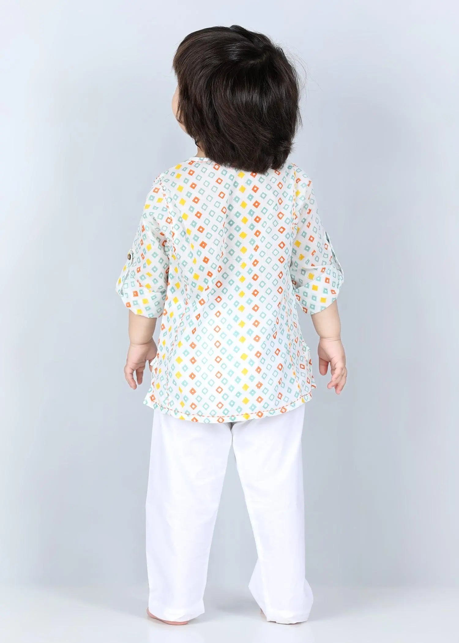 Diamond Orange Cotton Short Kurta Boys (6-24 Months)