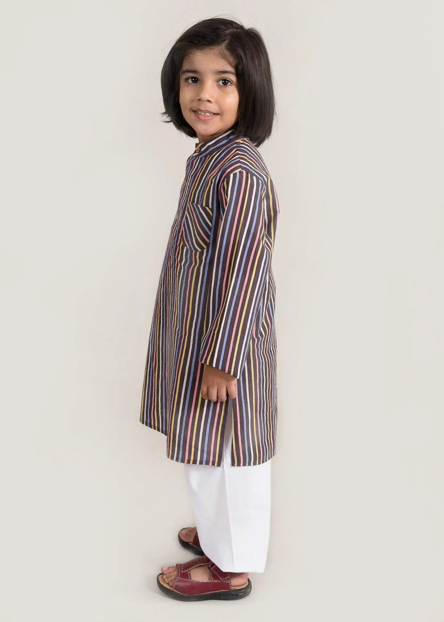 Stripes Brown Cotton Kurta Boy (2 Years to 12 Years)