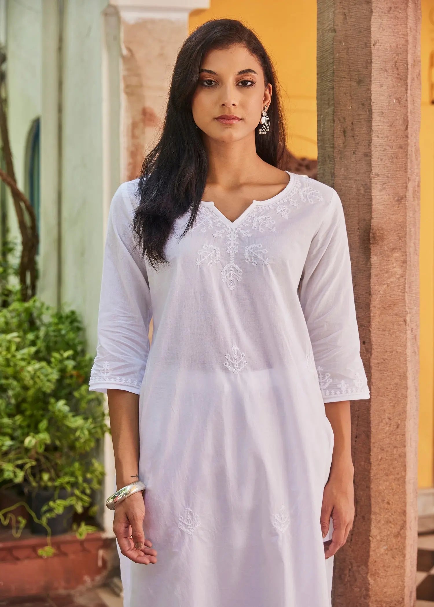 Regular White Women Cotton Kurta