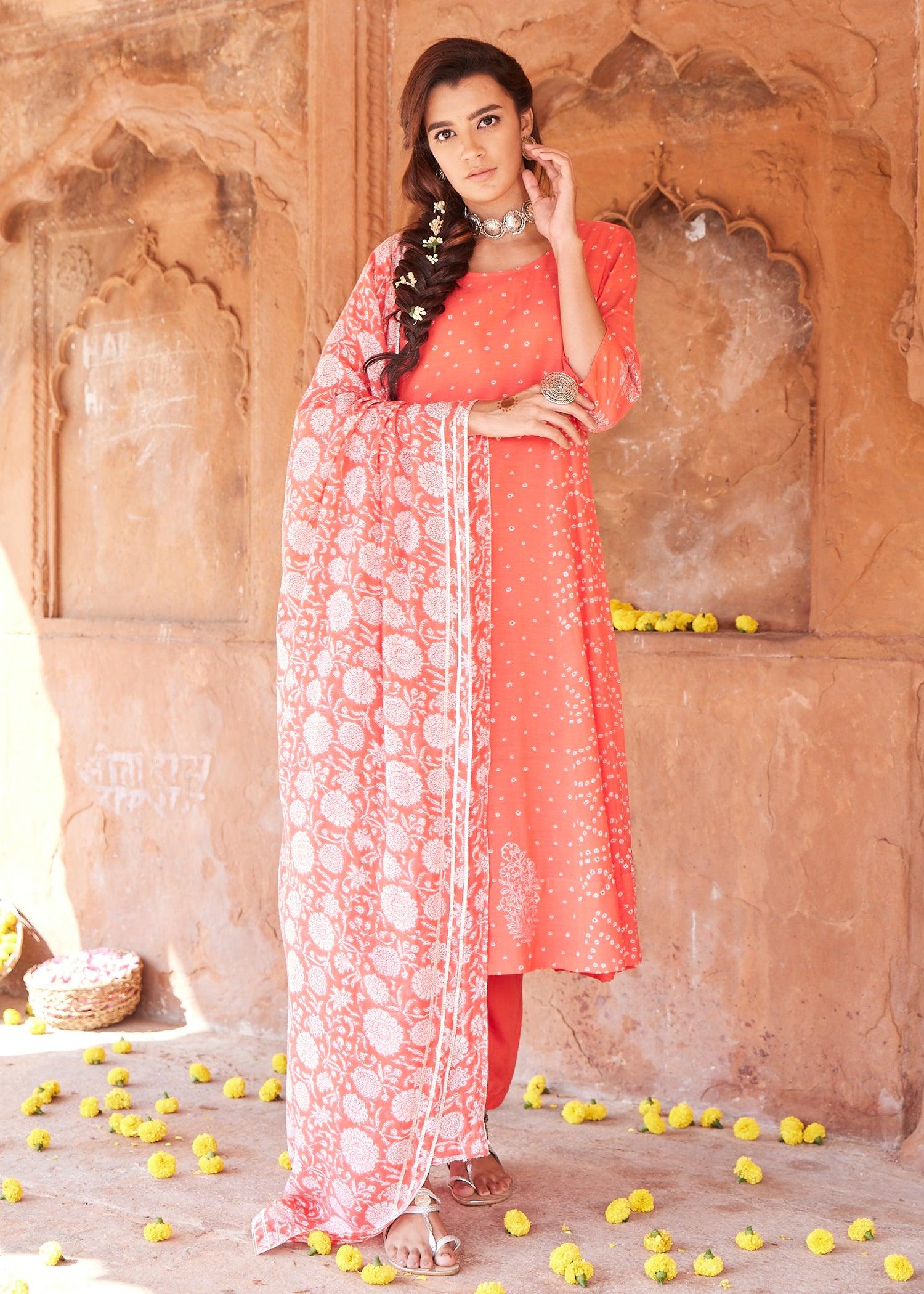 Red Flared Viscose Kurta