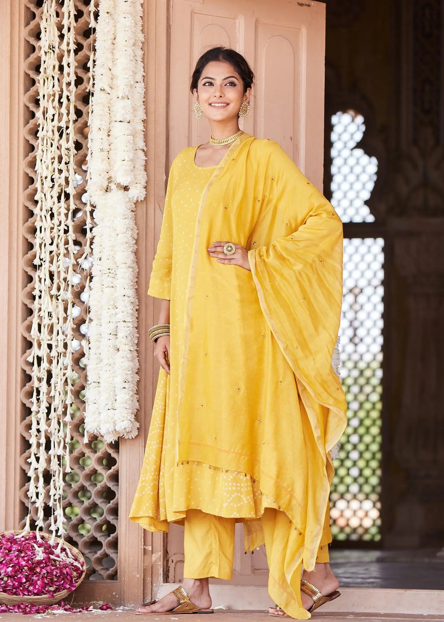 Yellow Flared Viscose Kurta