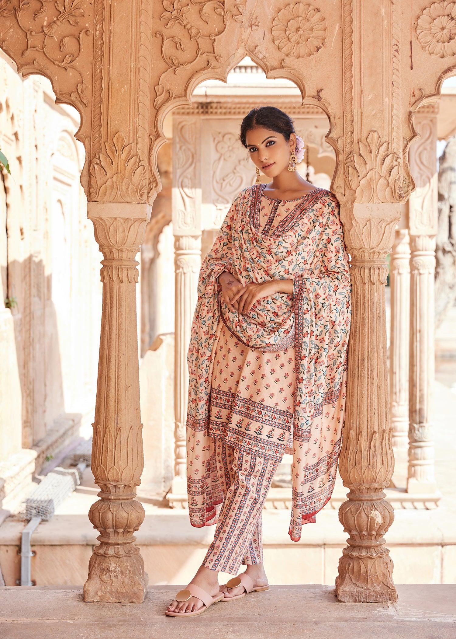 Rangrez Beige Color Regular Fit Cotton Upasana Suit Set