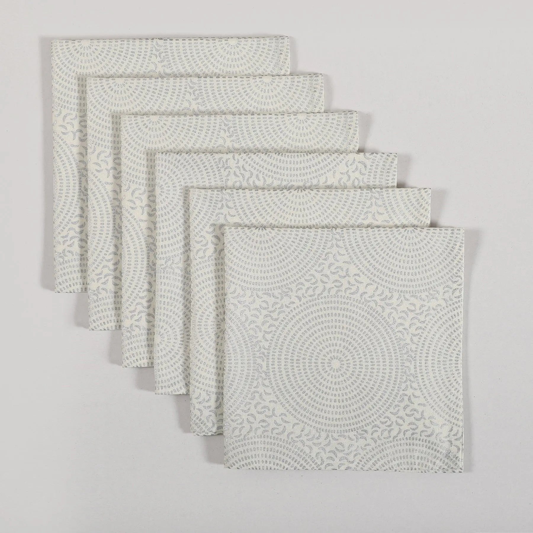 Off White & Silver Cotton Napkin Set of 6