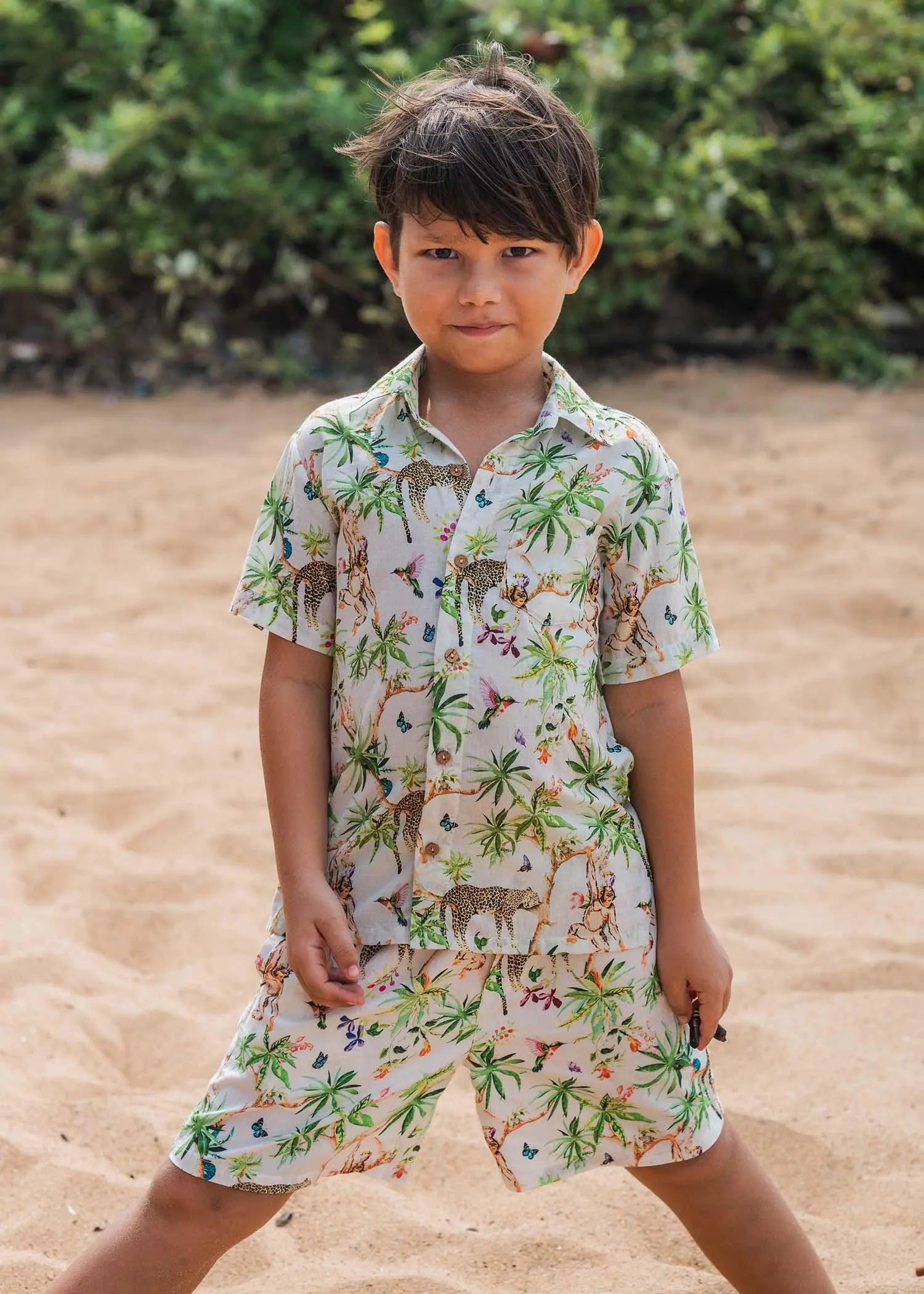 White Lazy Leopard Cotton Boys Shirt (2-12YRS)