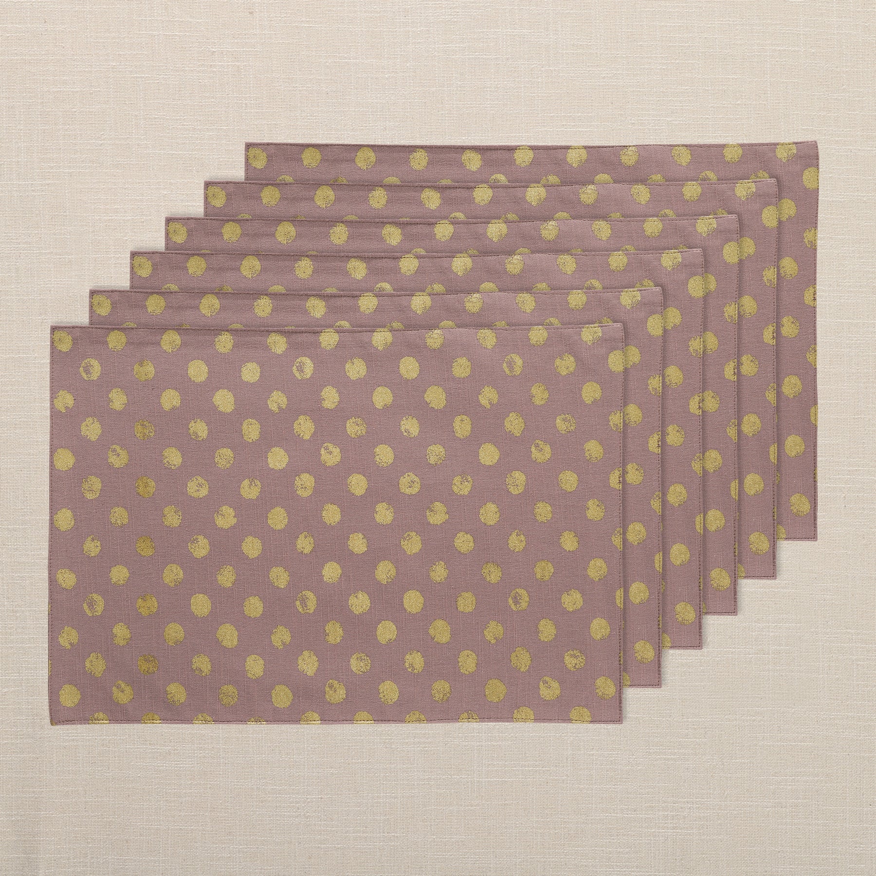 Polka Dot Gold & Brown Cotton Table Mat Set of 6