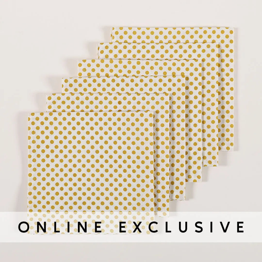 Yellow on White Cotton Printed Napkin Set of 6