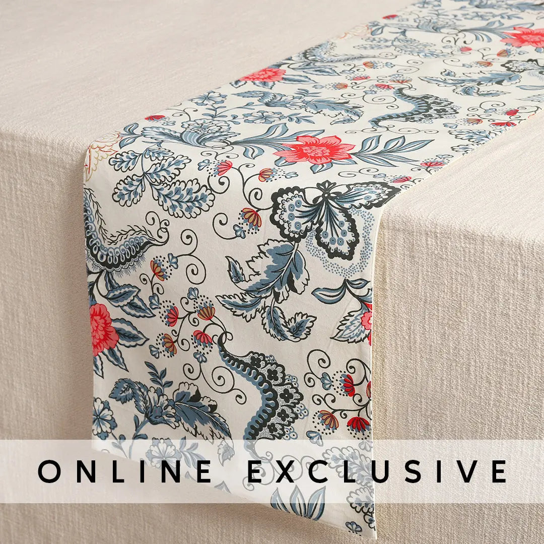 Rochester Flower Red & Grey Cotton Runner