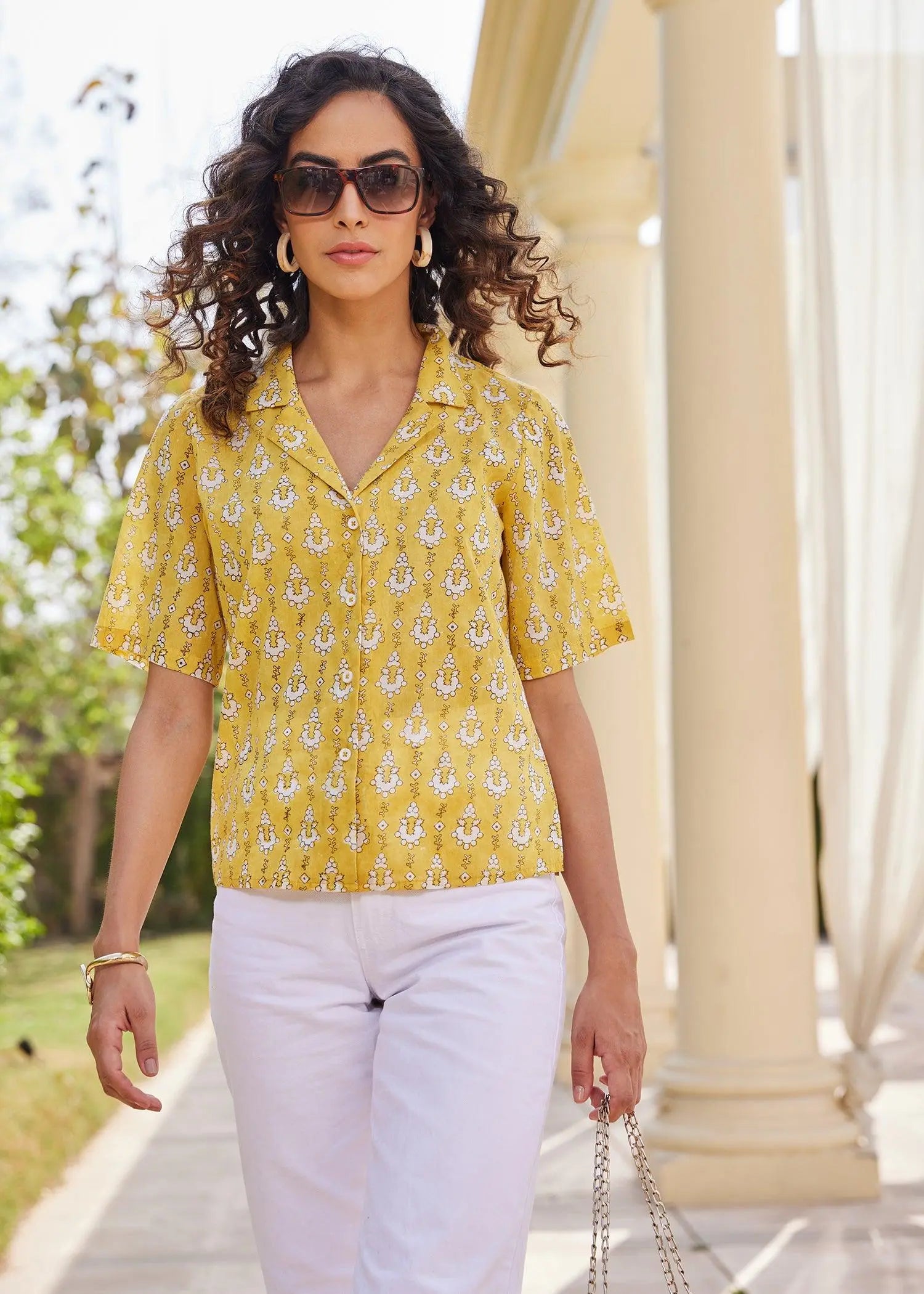 Yellow Slim Voile Notch Collar Shirt