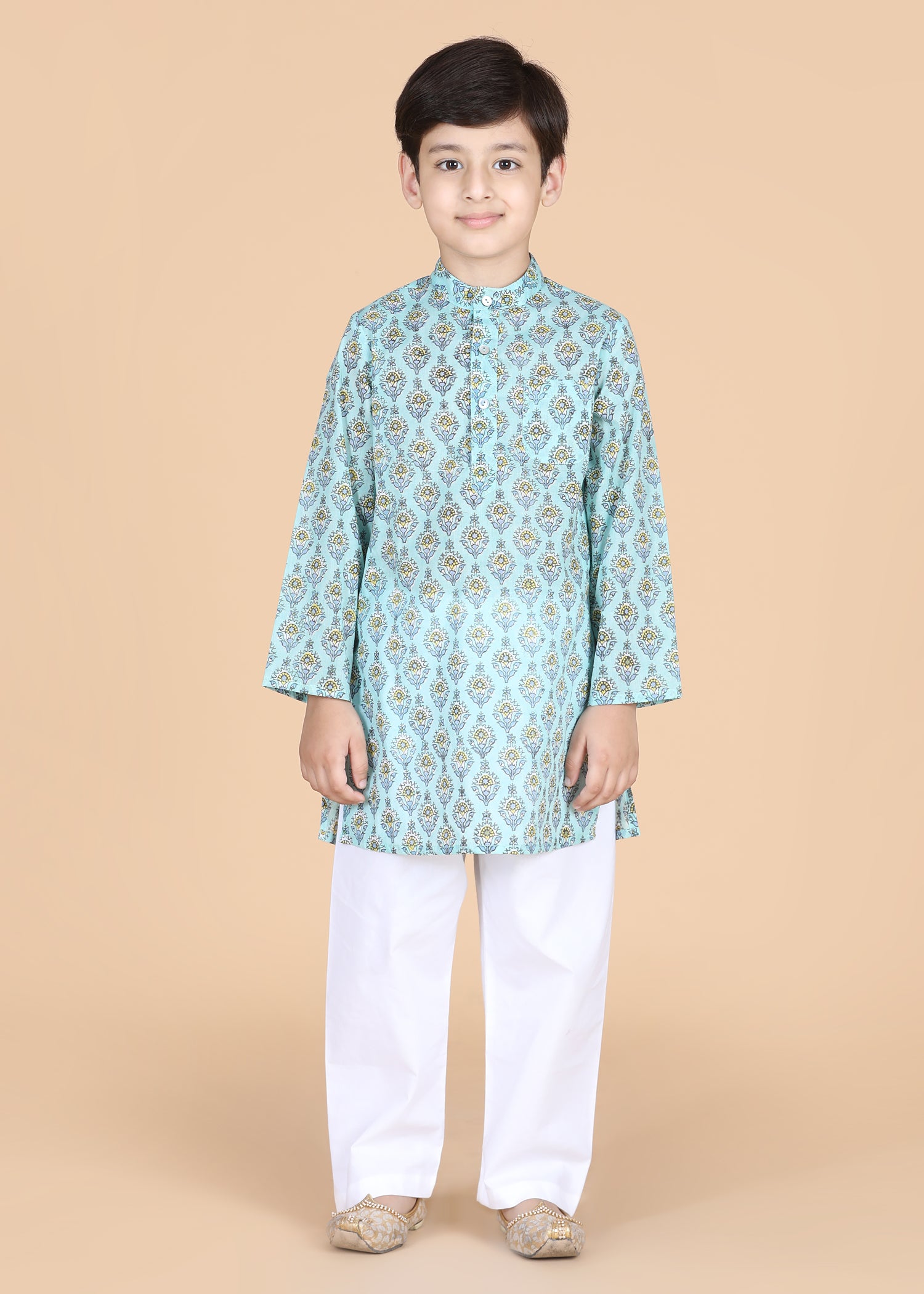 Blue Cotton Full Sleeve Kurta Boys  (2-12 Yrs)