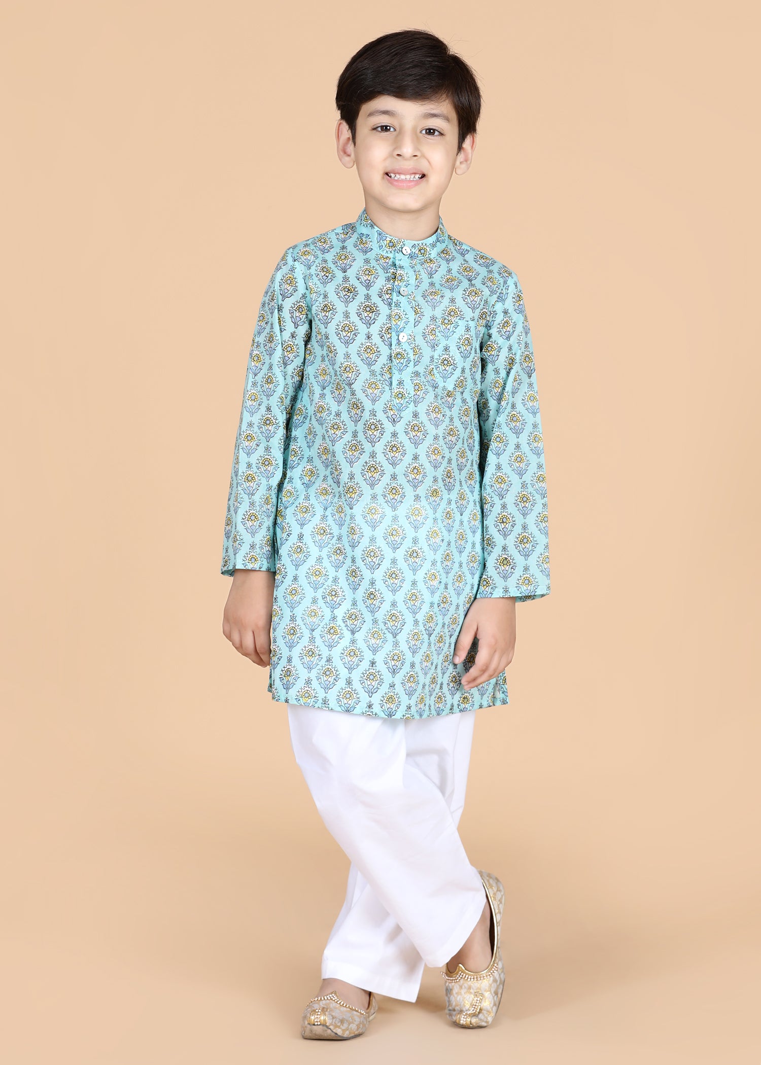 Blue Cotton Full Sleeve Kurta Boys  (2-12 Yrs)