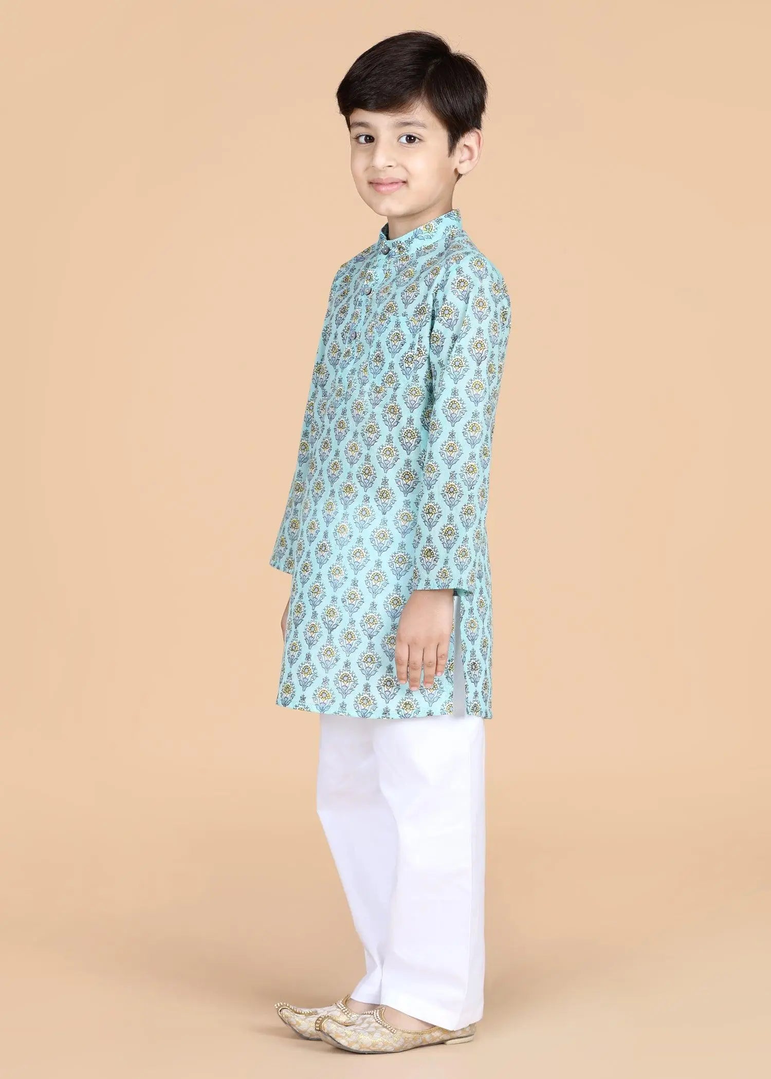 Blue Cotton Full Sleeve Kurta Boys  (2-12 Yrs)