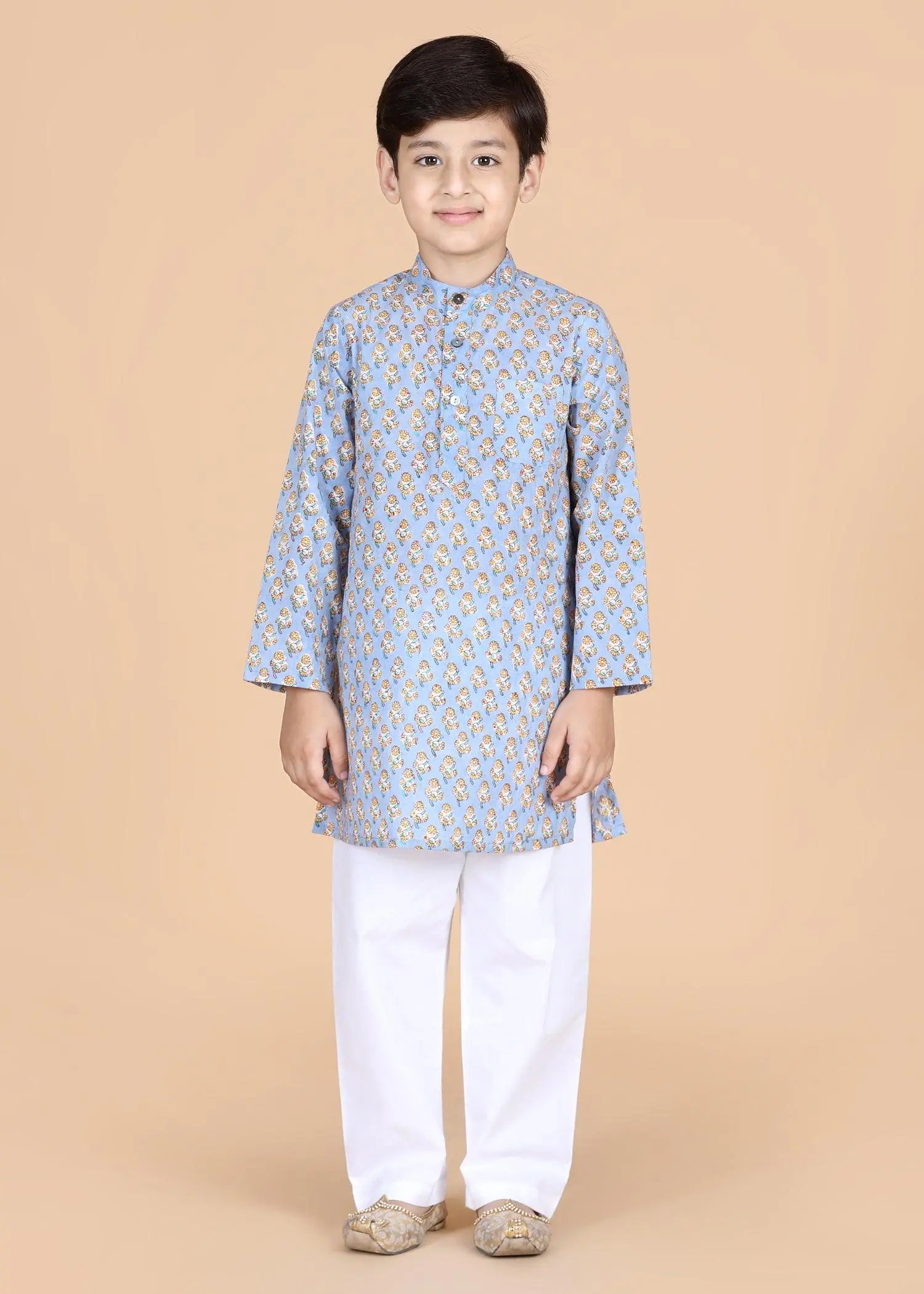 Dusty Blue Cotton Full Sleeve Kurta Boys (6 Months-12 Yrs)