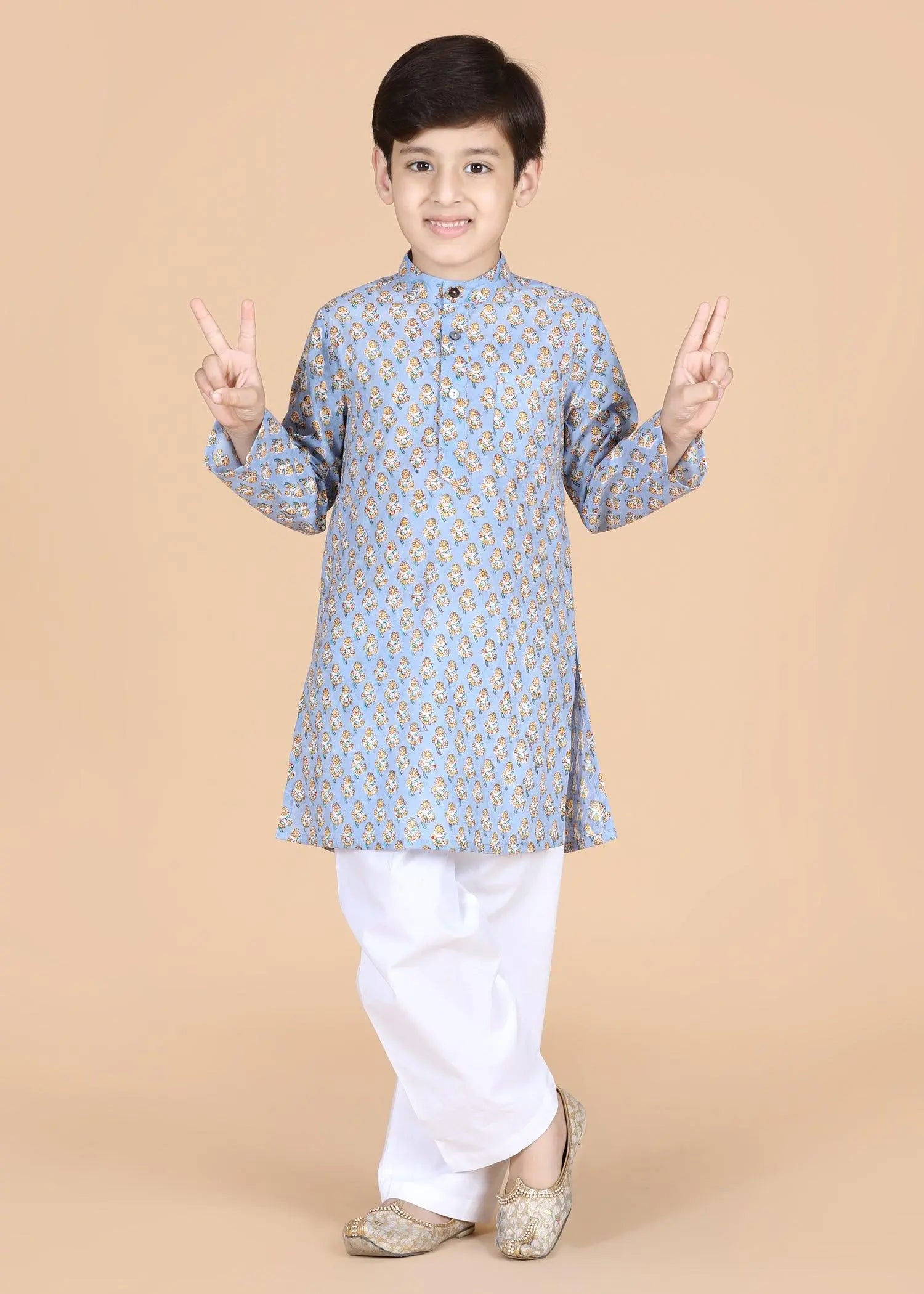 Dusty Blue Cotton Full Sleeve Kurta Boys (6 Months-12 Yrs)