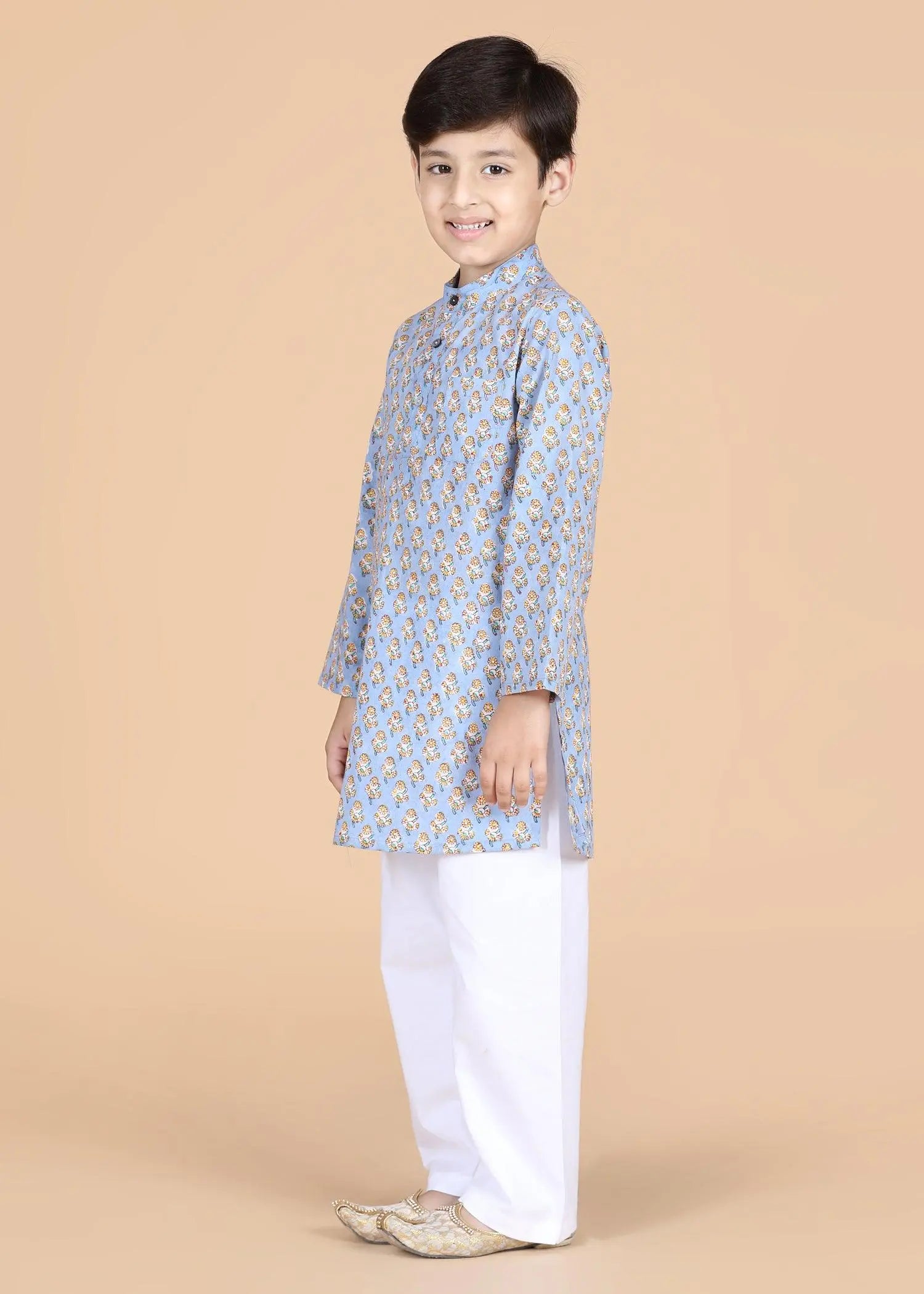 Dusty Blue Cotton Full Sleeve Kurta Boys (6 Months-12 Yrs)